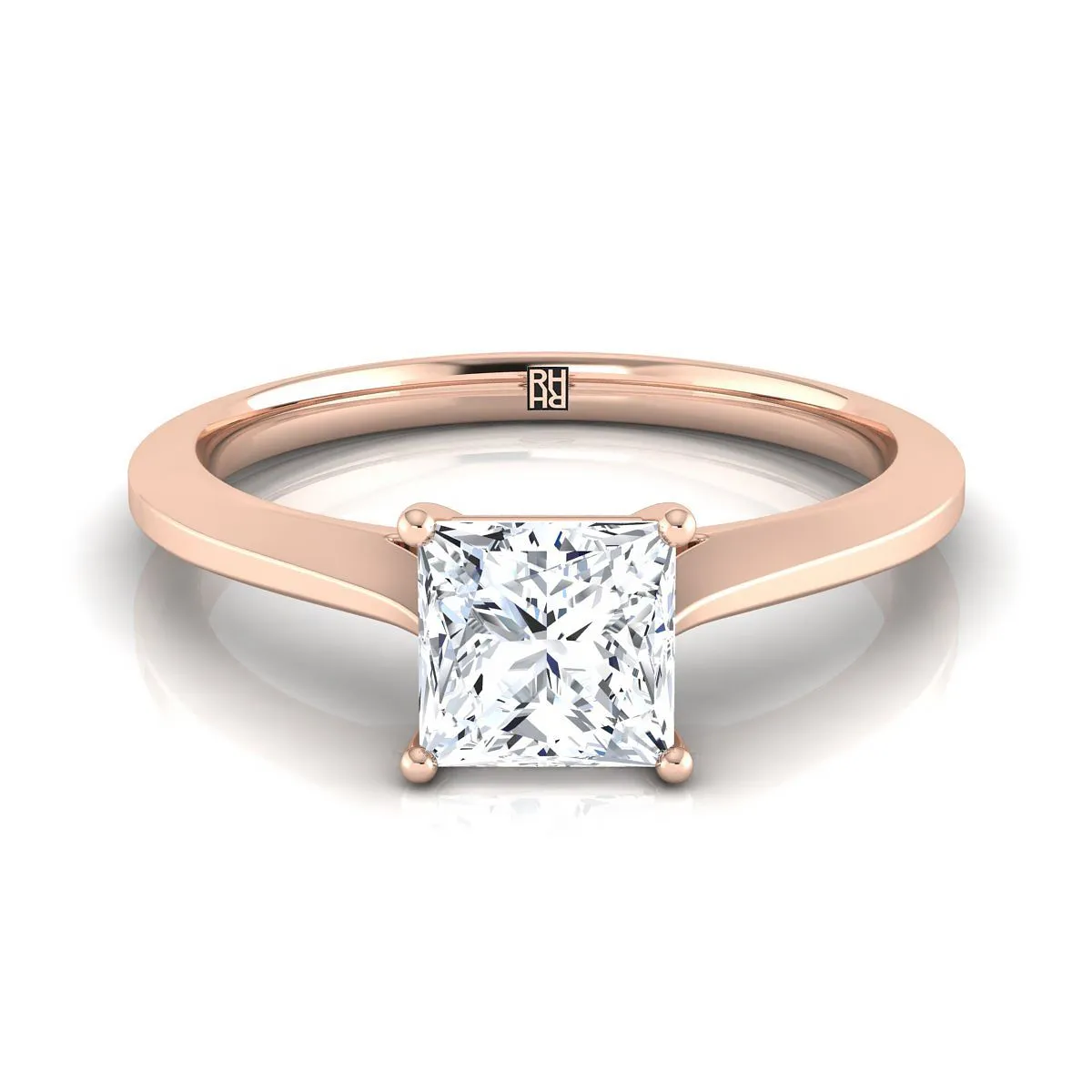 14K Rose Gold Princess Cut  Timeless Solitaire Comfort Fit Engagement Ring