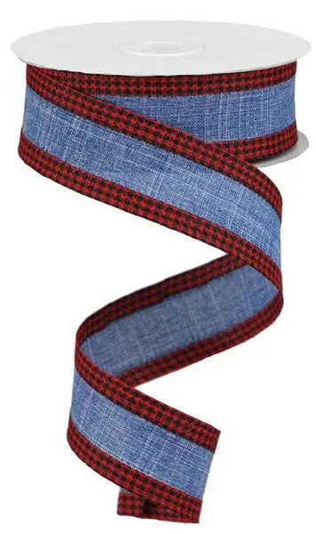 1.5"x100ft Royal Burlap Gingham Edge, Blue Denim/Red/Black  GM70