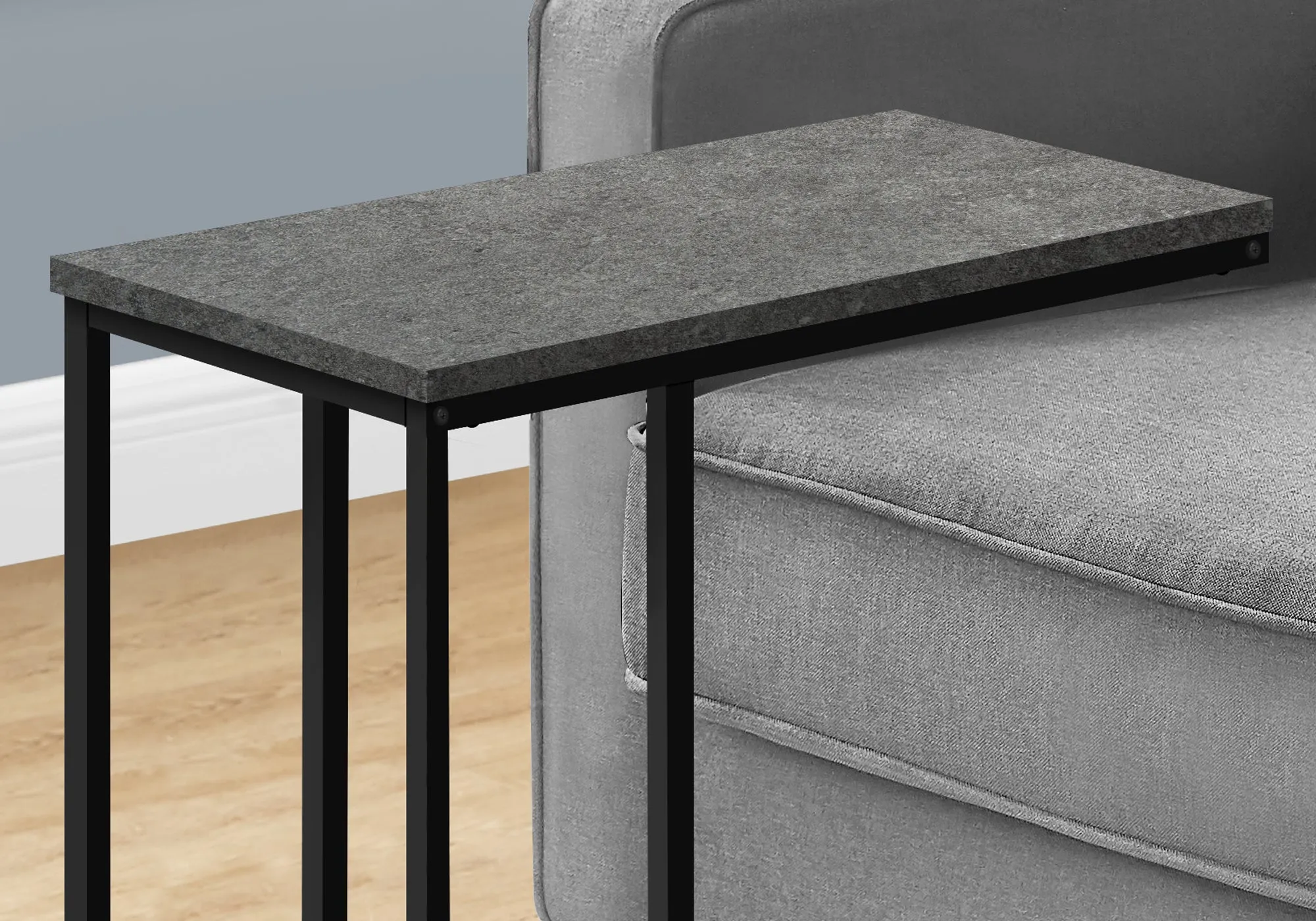 Accent Table - 25"H / Grey Stone-Look / Black Metal