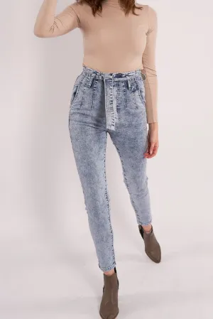 Acid Wash Tie Waist Denims