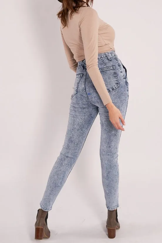 Acid Wash Tie Waist Denims