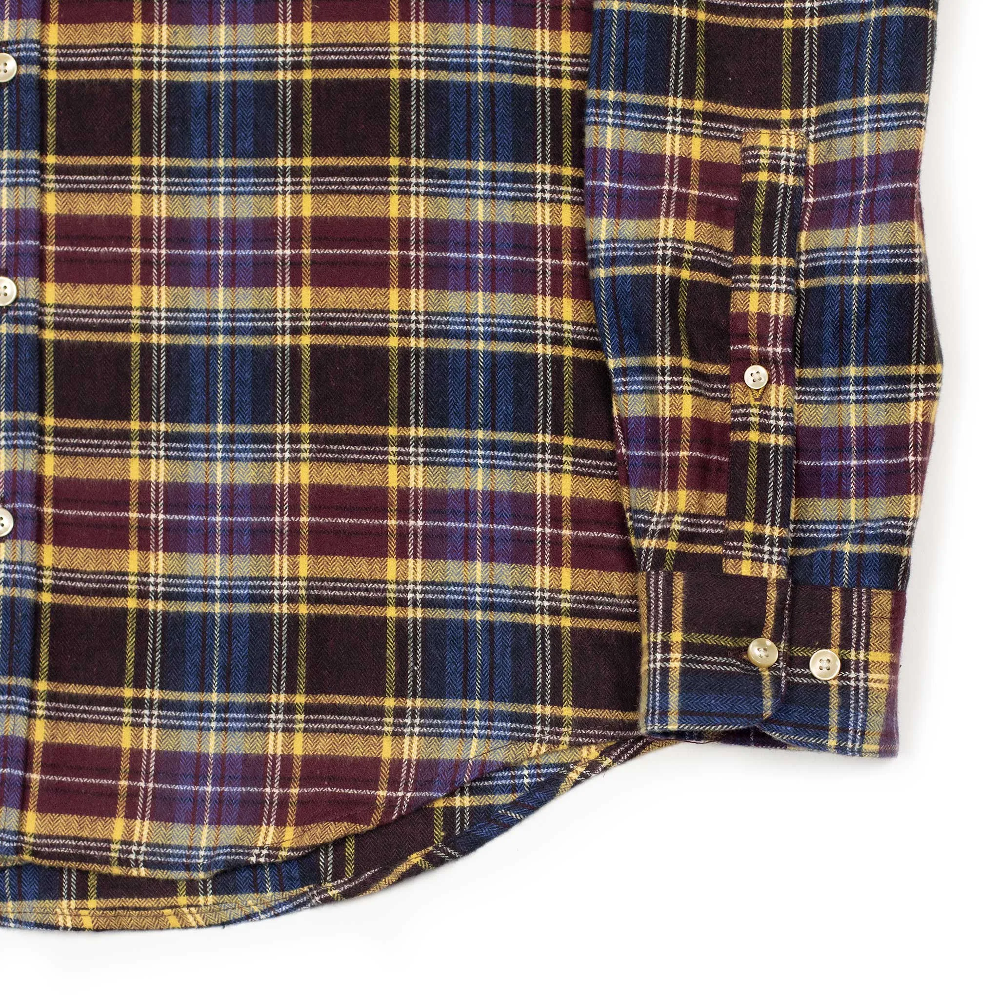 Apollo shirt in blue, wine, and yellow cotton flannel