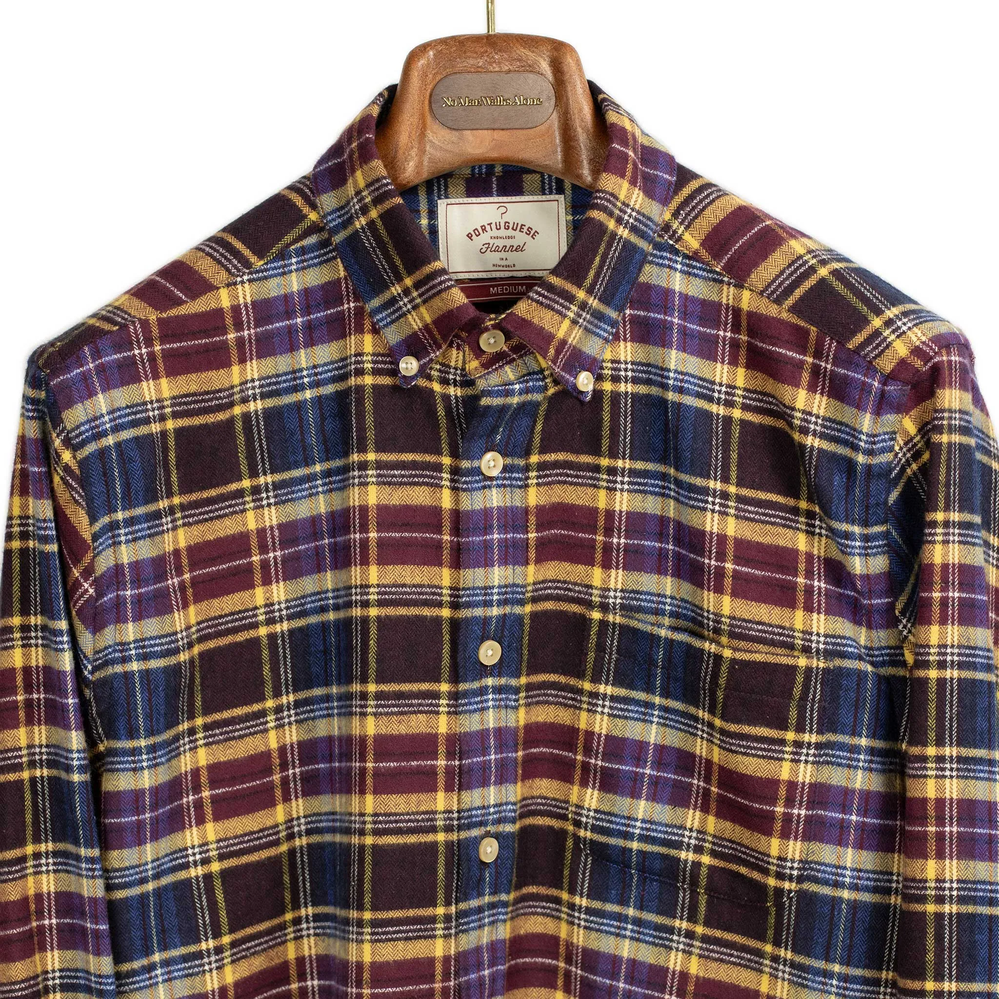 Apollo shirt in blue, wine, and yellow cotton flannel