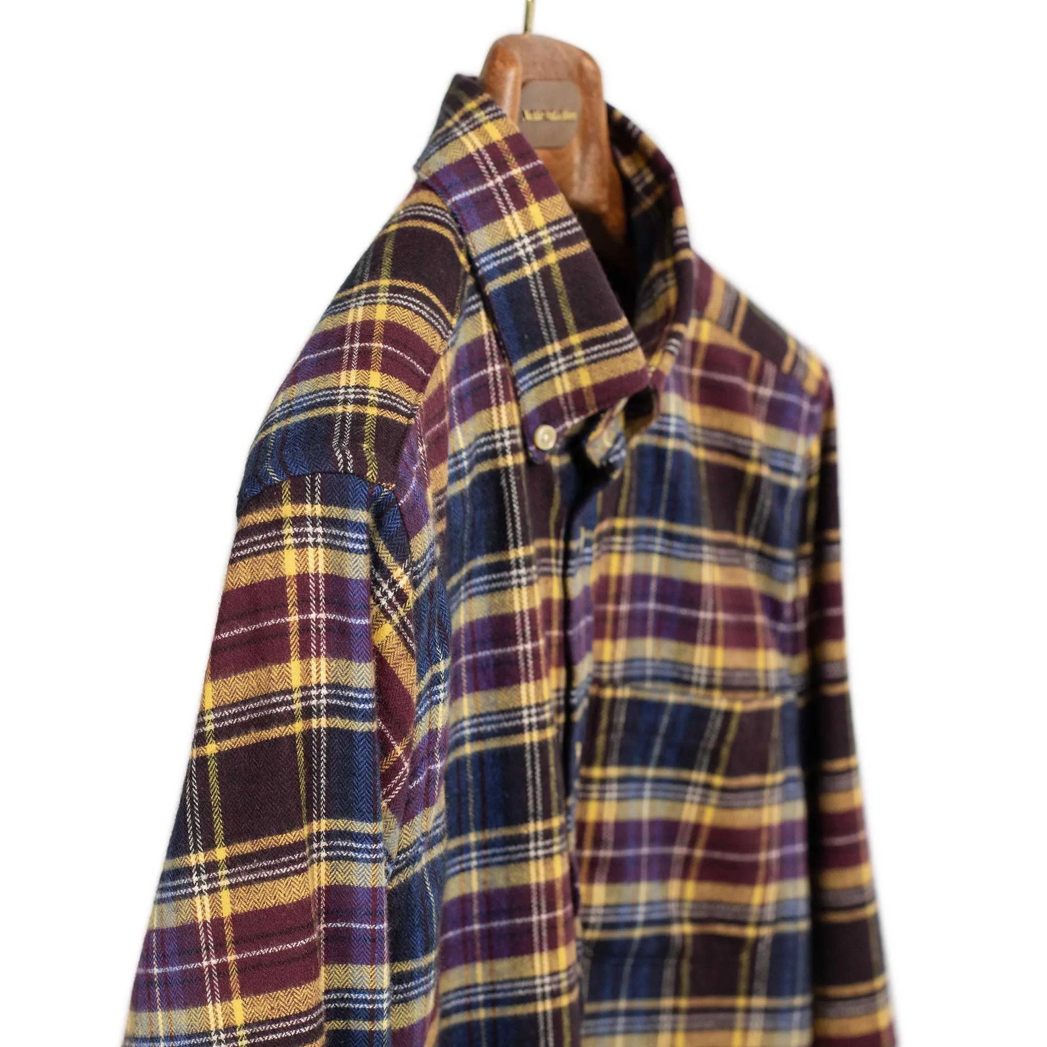 Apollo shirt in blue, wine, and yellow cotton flannel