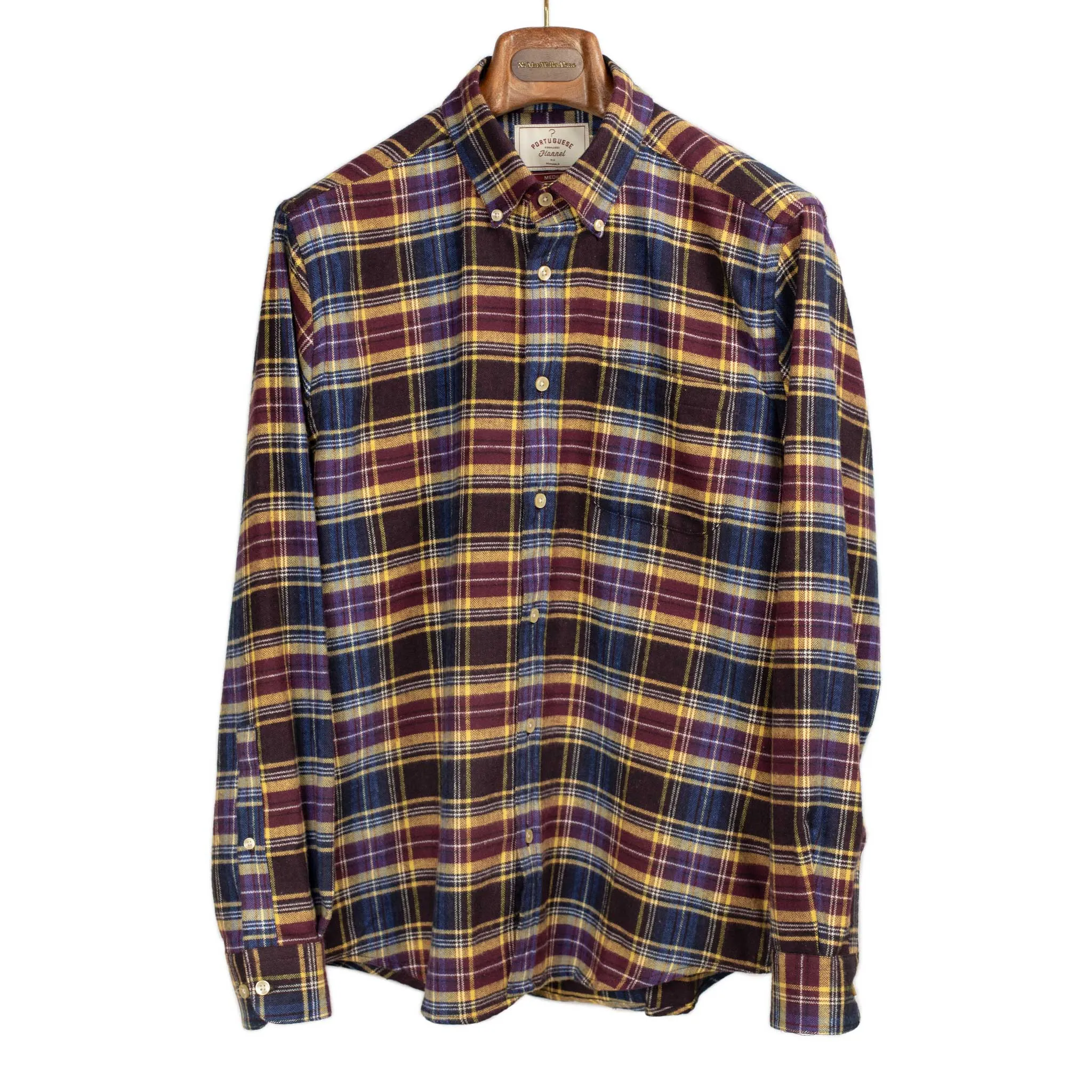 Apollo shirt in blue, wine, and yellow cotton flannel