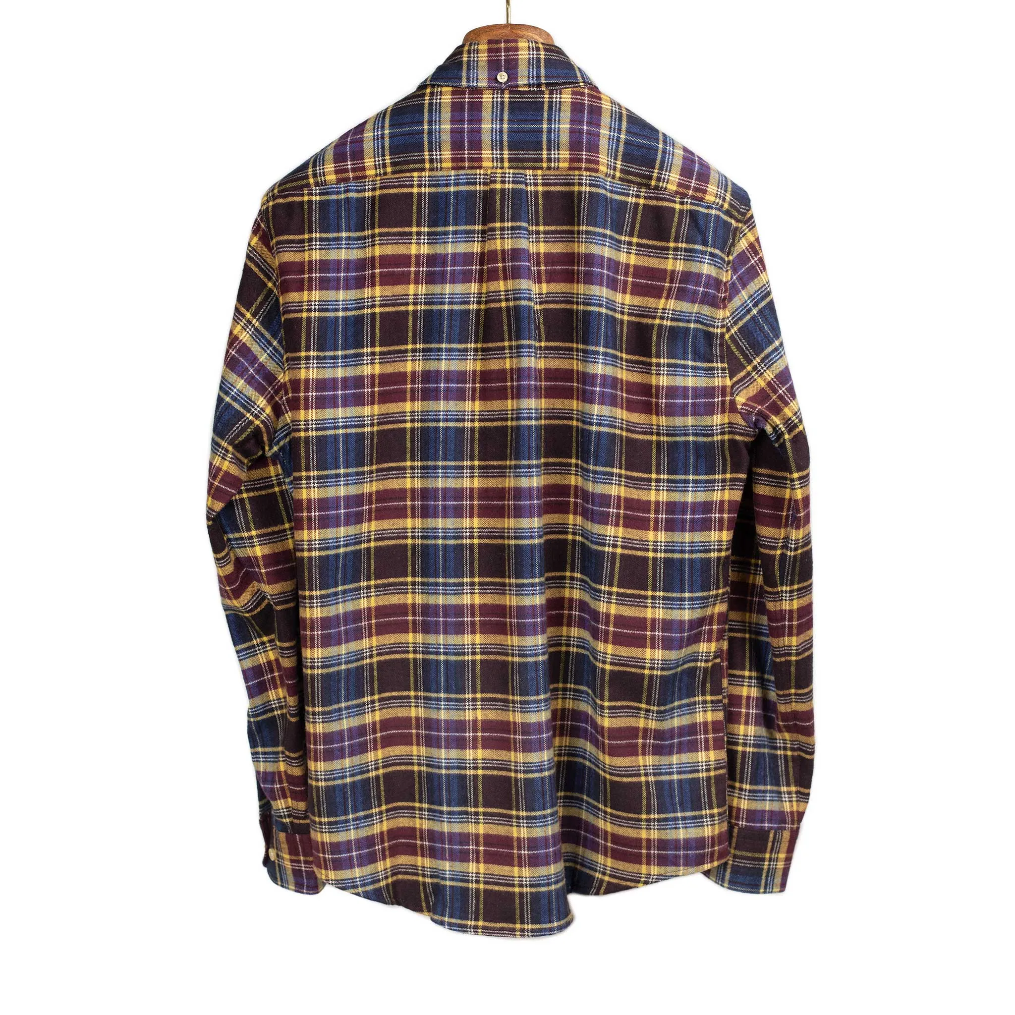 Apollo shirt in blue, wine, and yellow cotton flannel