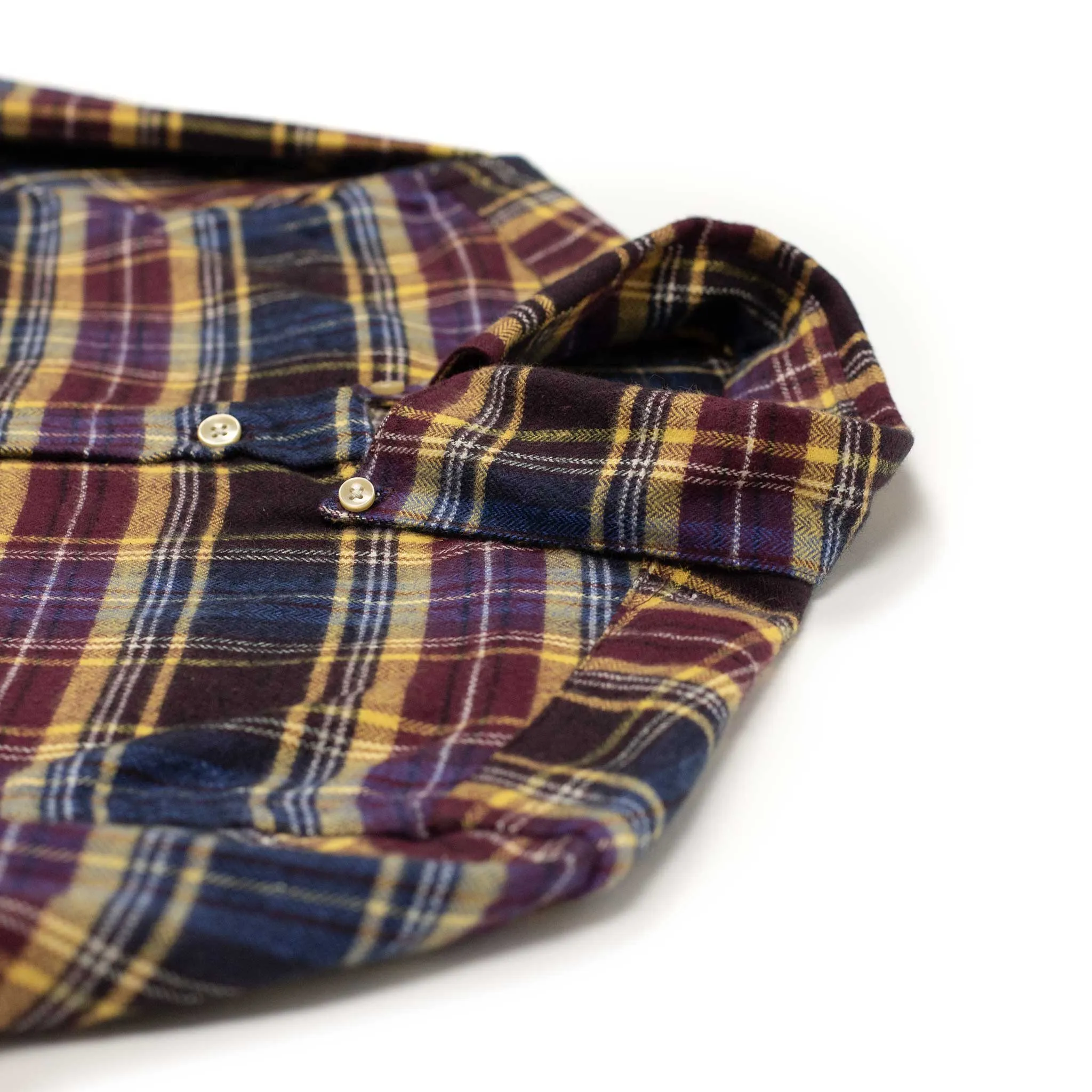 Apollo shirt in blue, wine, and yellow cotton flannel