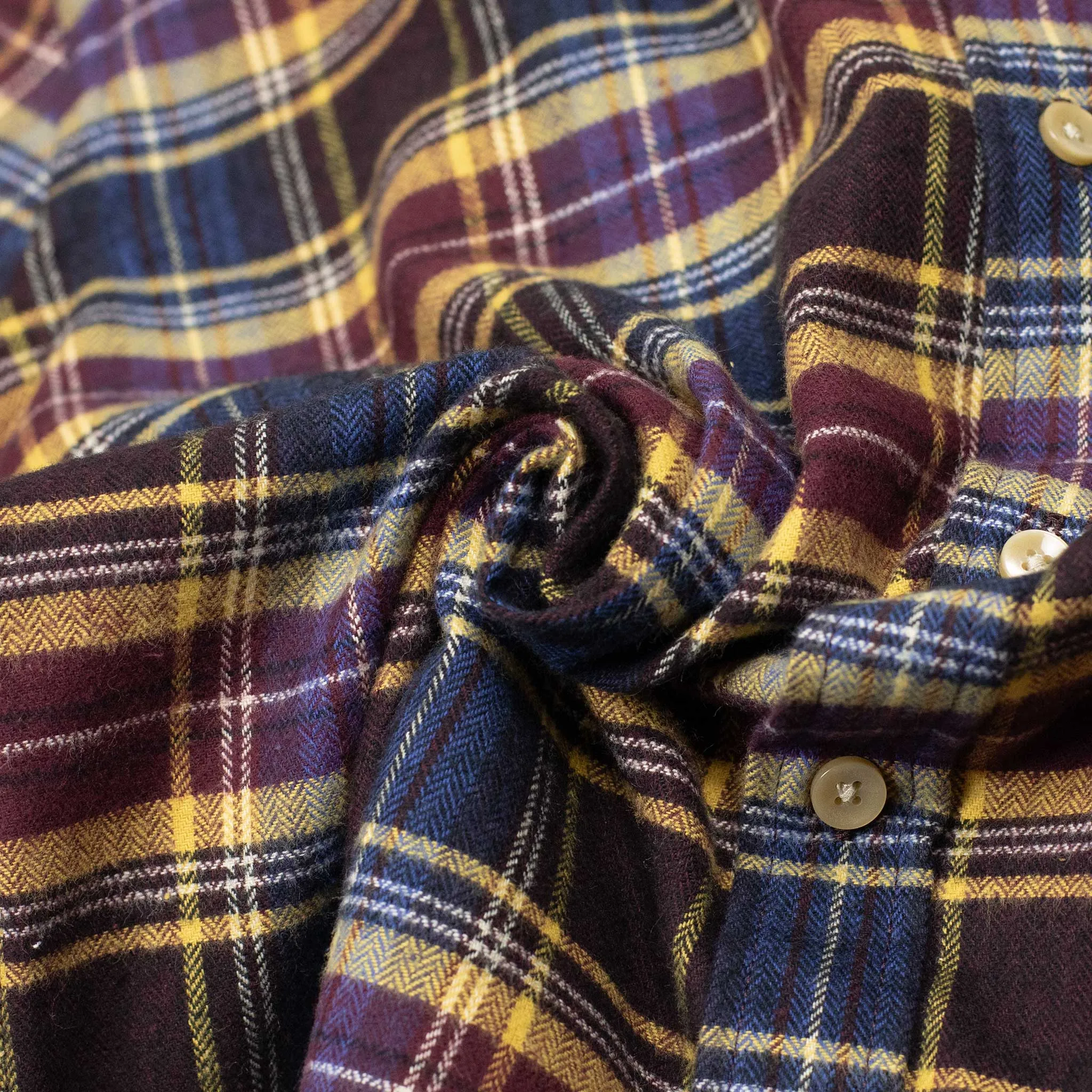 Apollo shirt in blue, wine, and yellow cotton flannel