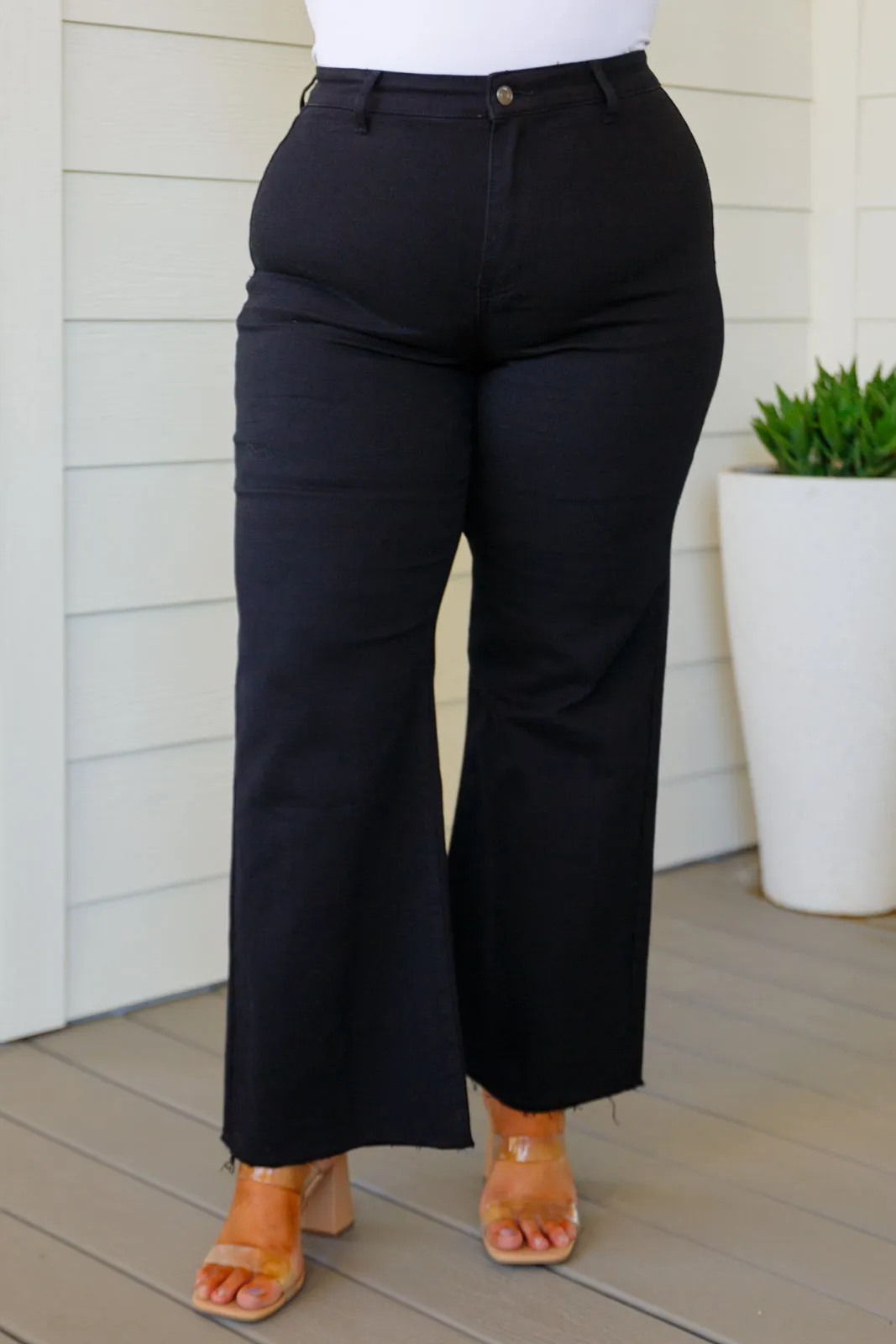 August High Rise Wide Leg Crop Jeans in Black