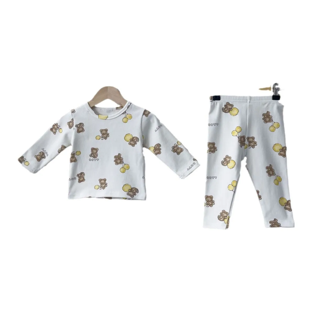 Baby's Bear Design Long Sleeve Top with Pants Pajama Set