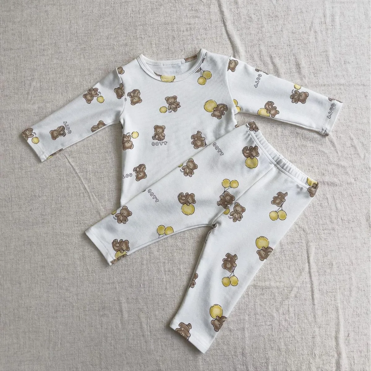 Baby's Bear Design Long Sleeve Top with Pants Pajama Set