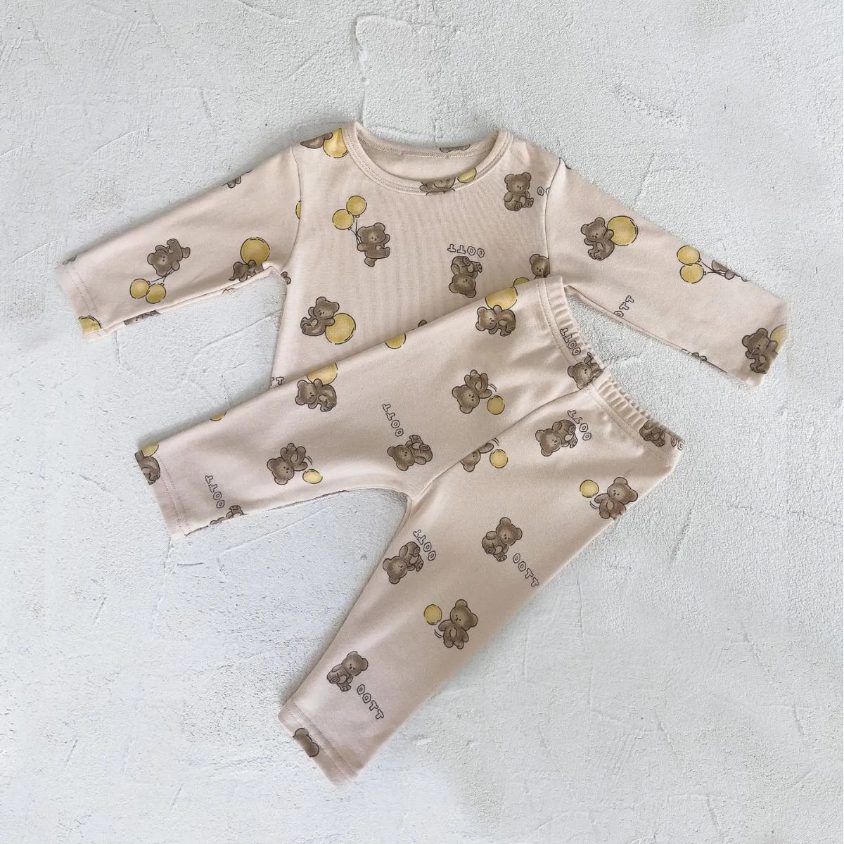 Baby's Bear Design Long Sleeve Top with Pants Pajama Set