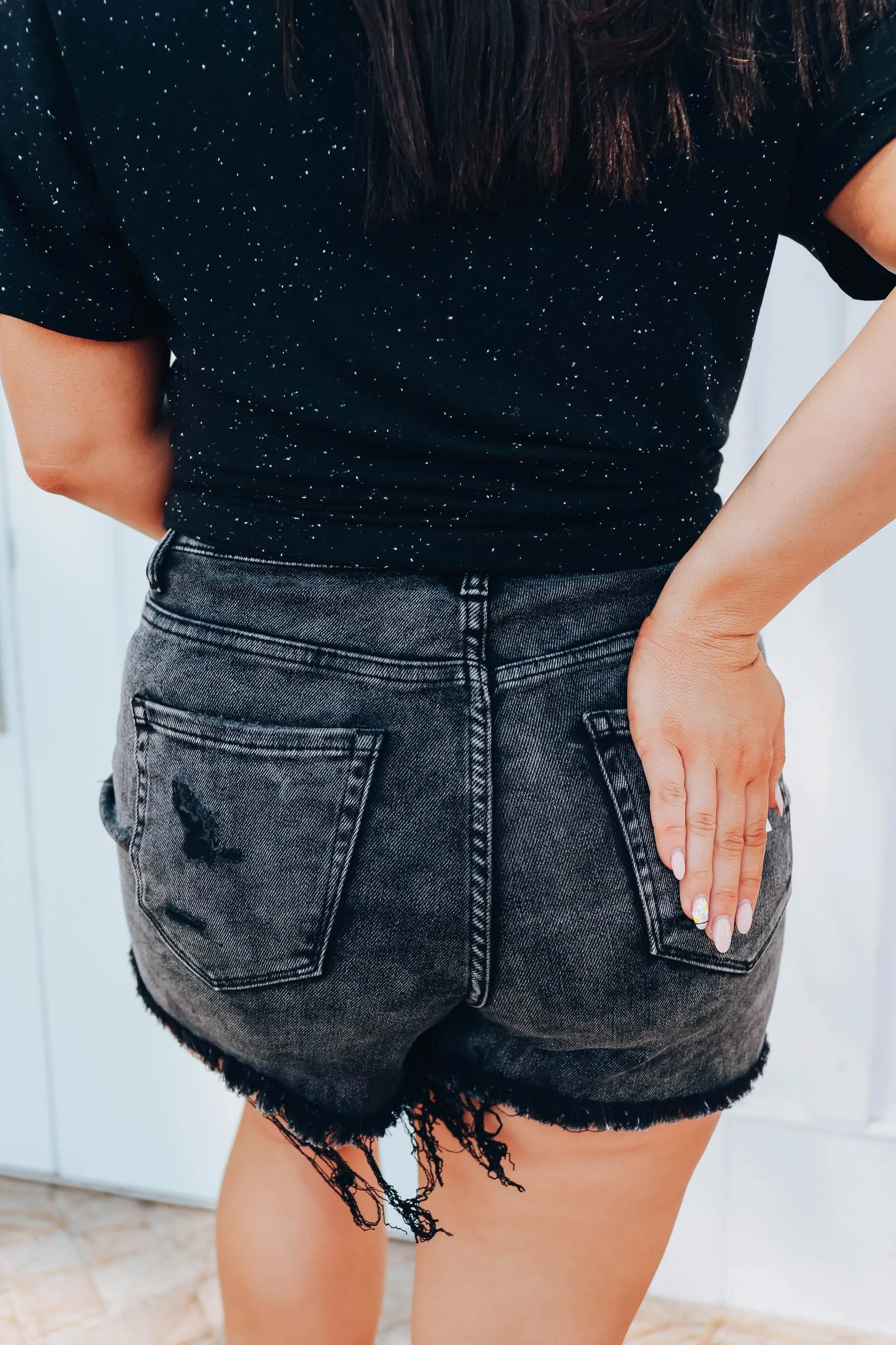 Bain Distressed Black Denim Shorts