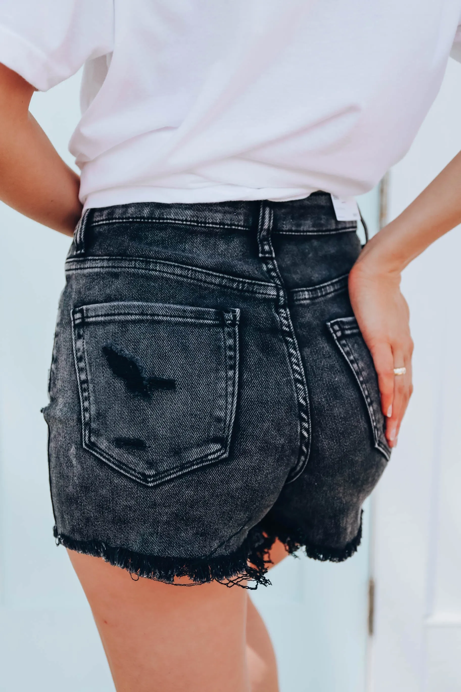 Bain Distressed Black Denim Shorts