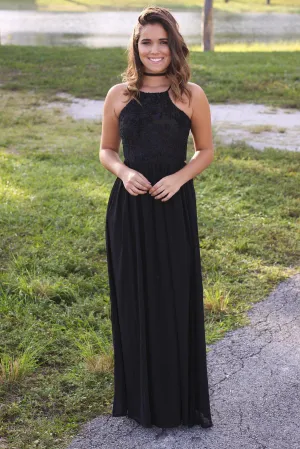 Black Maxi Dress with Velvet Top