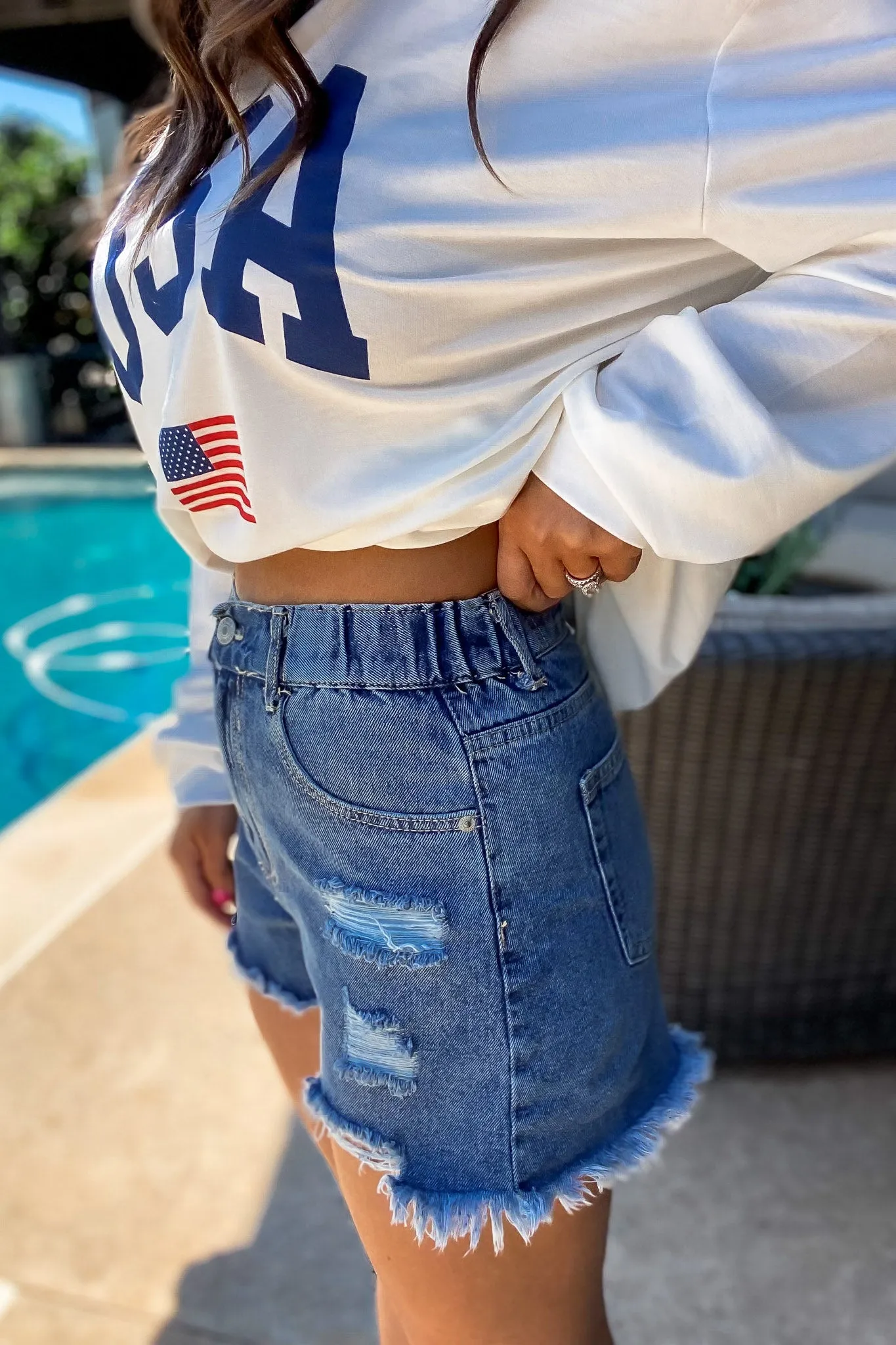 Bold Basics Distressed Blue Denim Shorts