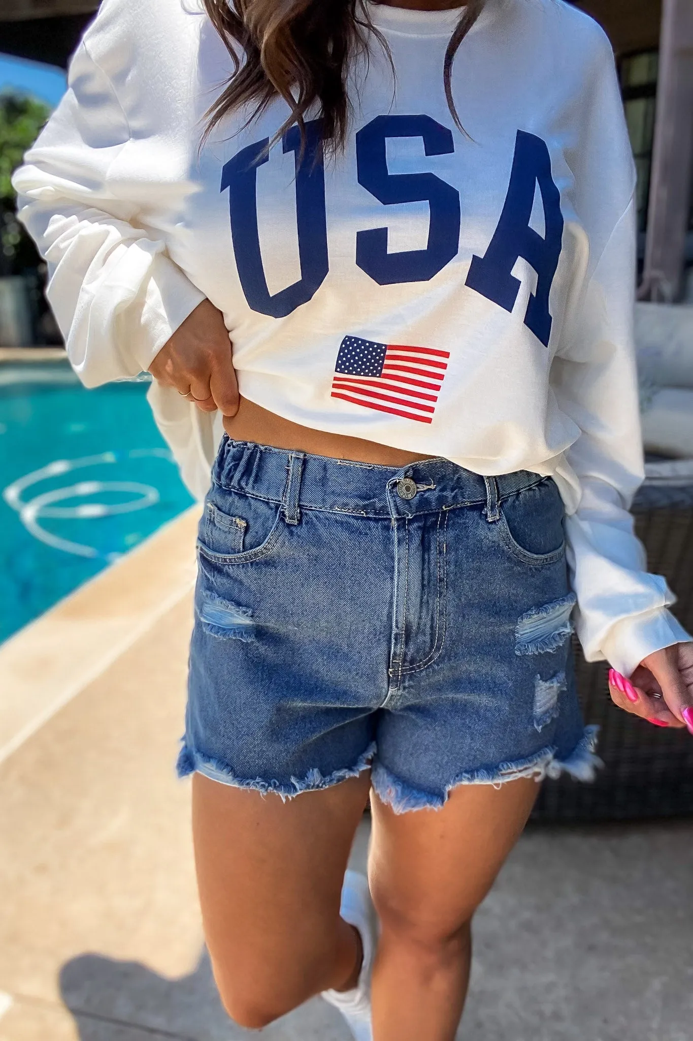 Bold Basics Distressed Blue Denim Shorts