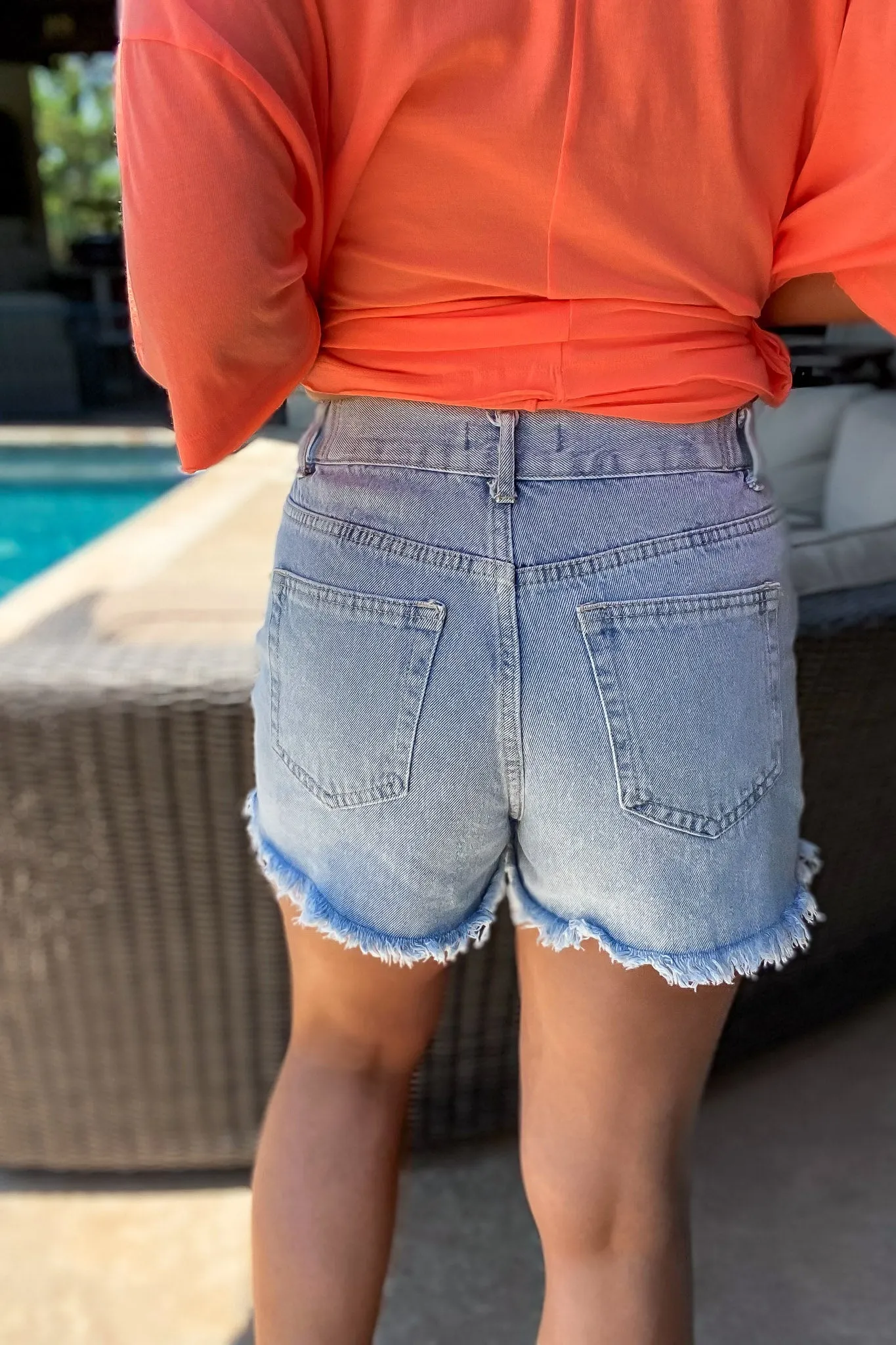 Bold Basics Distressed Light Blue Denim Shorts