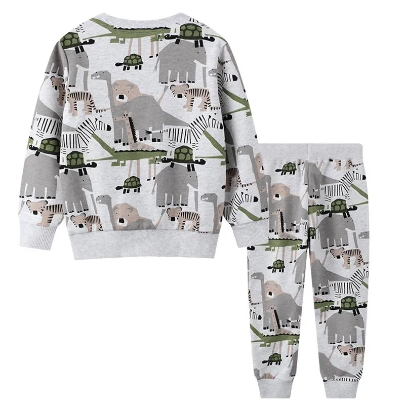 Boy's Dinosaur Print Long-sleeve Top and Pants Set