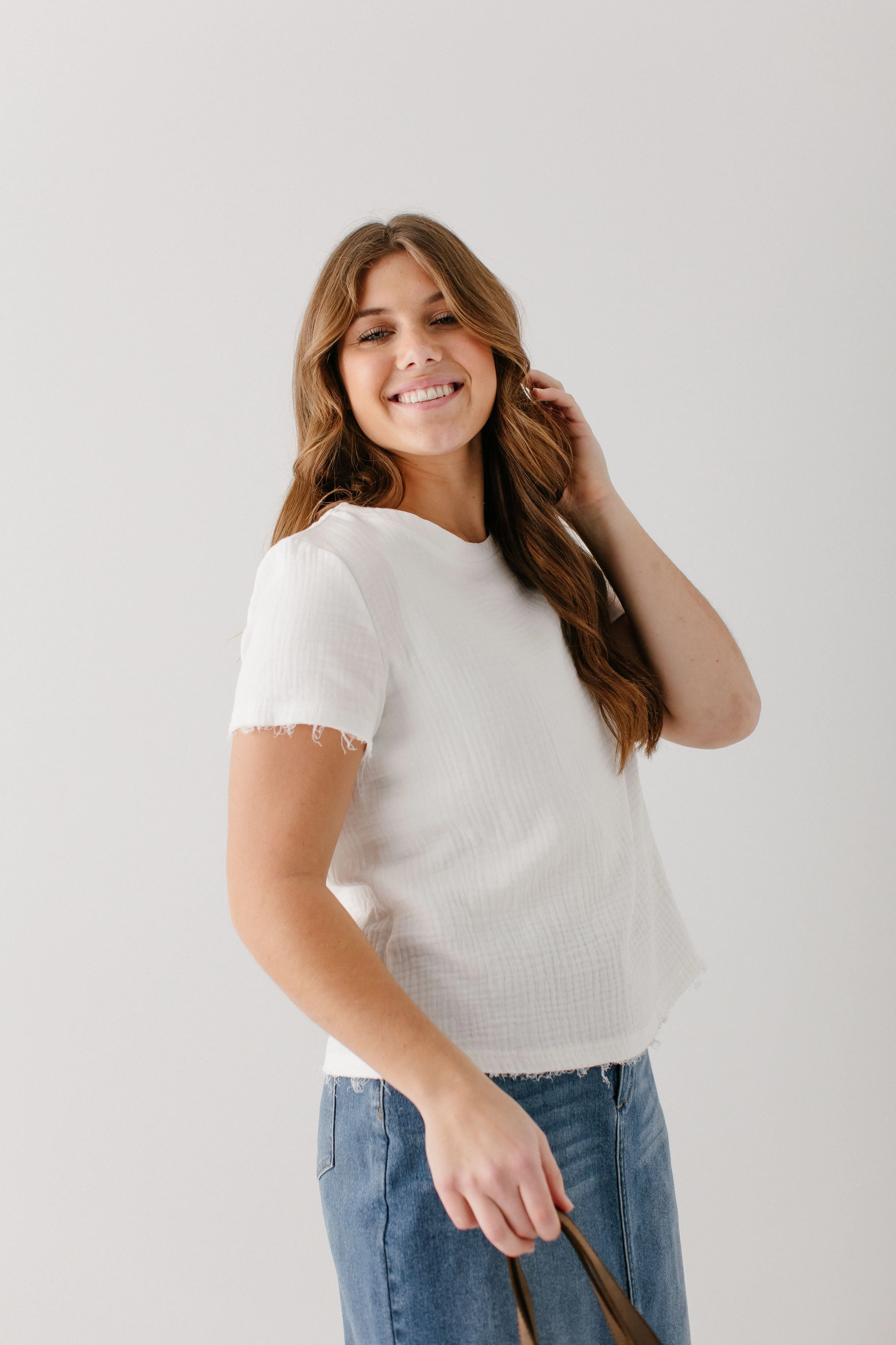 'Cassandra' Raw Hem Cotton Gauze Top FINAL SALE