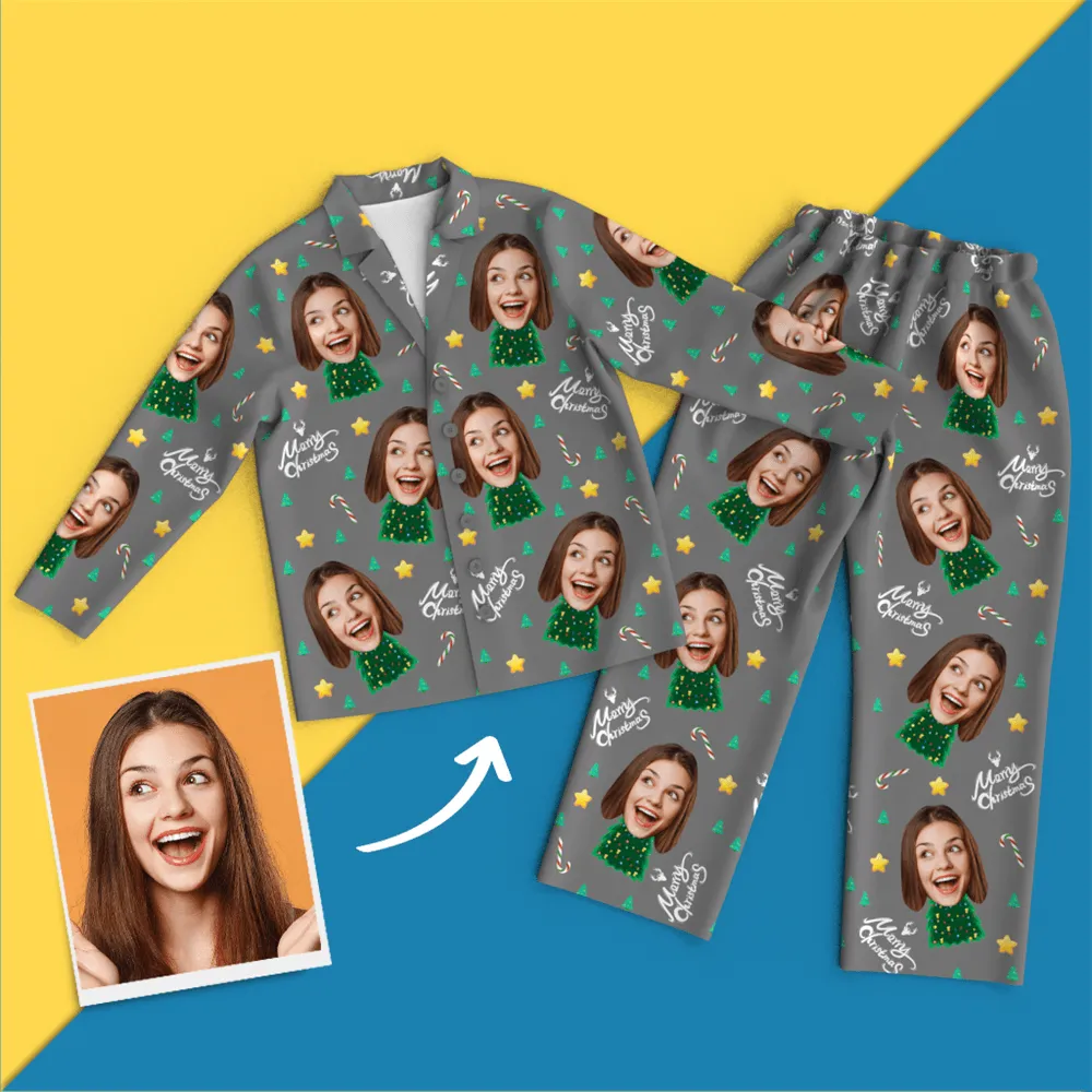 Christmas Gifts Custom Face On Pajamas Christmas Tree Pajamas