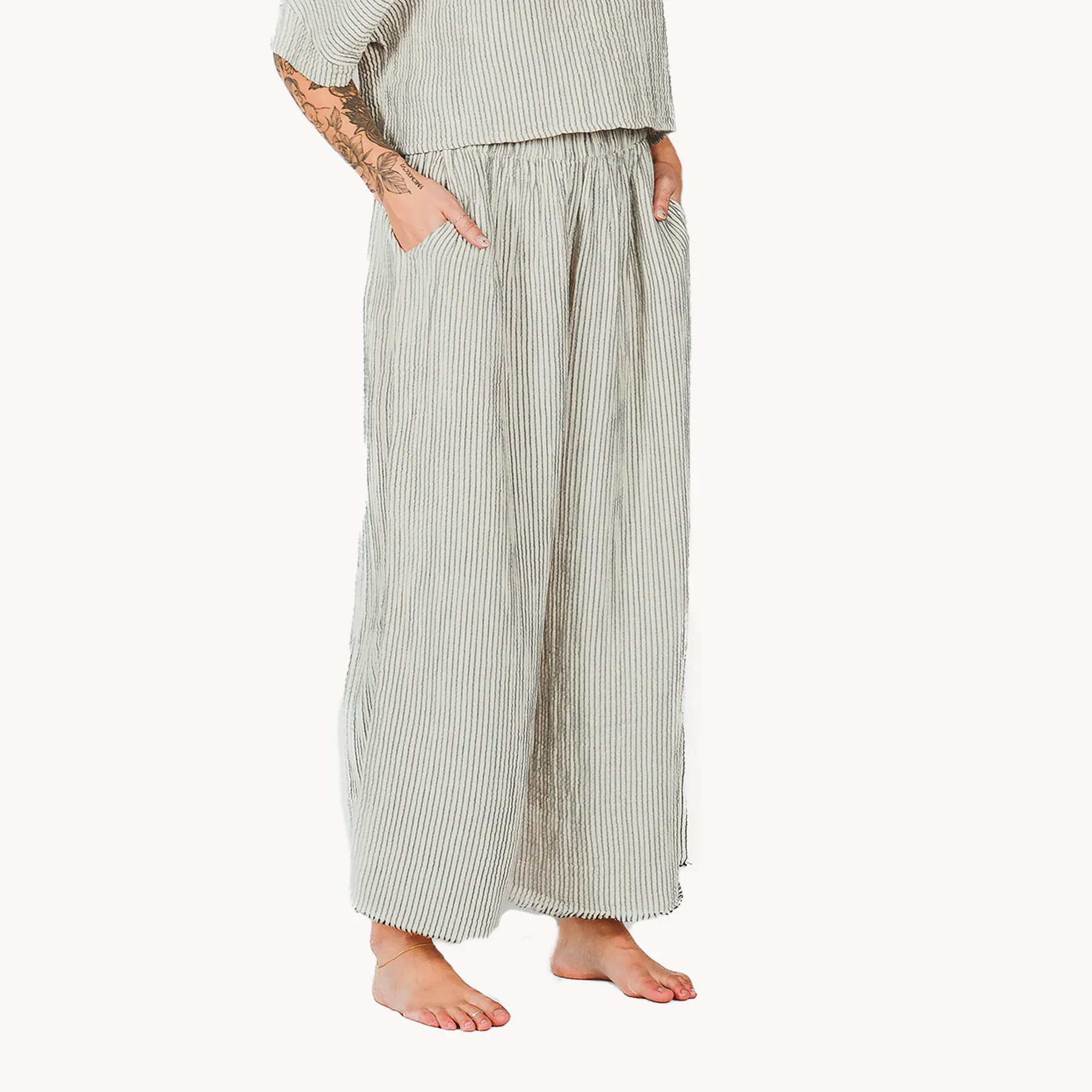 Crinkle Cotton Palazzo Pants