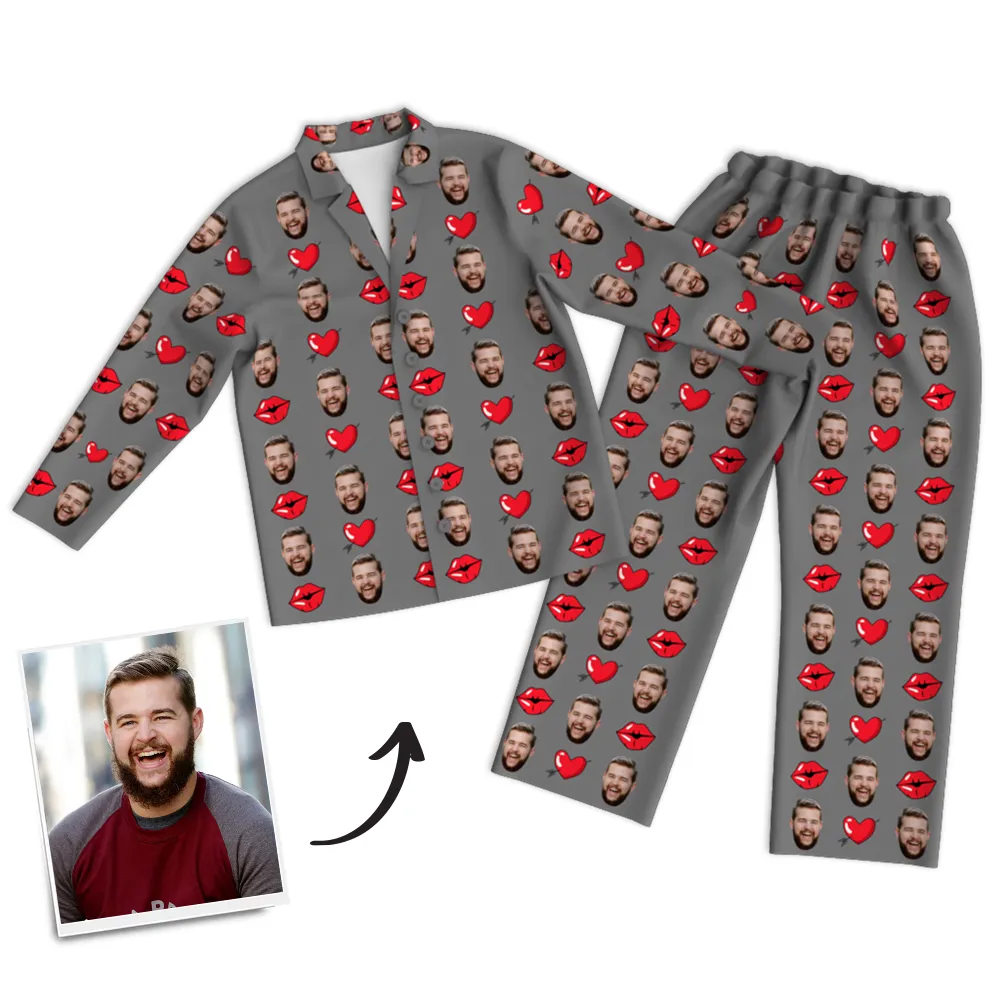 Custom Face Photo Pajama Pants, Sleepwear, Nightwear - Kiss