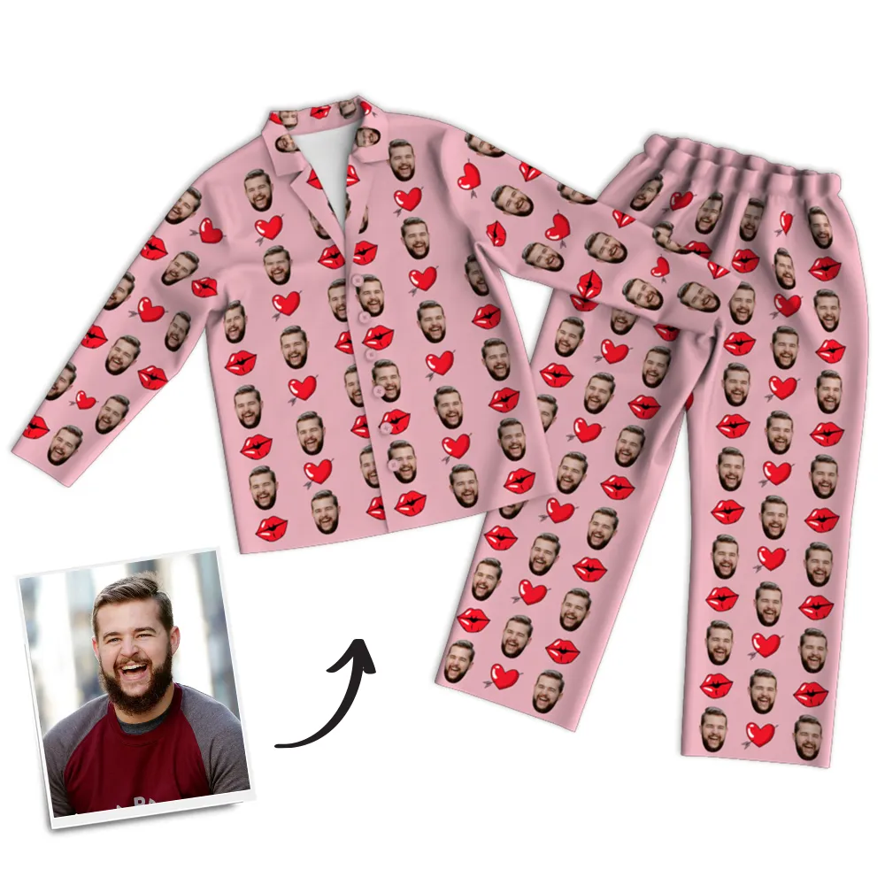 Custom Face Photo Pajama Pants, Sleepwear, Nightwear - Kiss