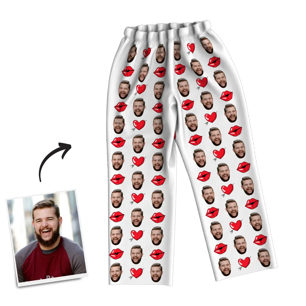 Custom Face Photo Pajama Pants, Sleepwear, Nightwear - Kiss