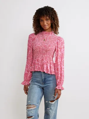 Darcie Pink Geo Shirred Top