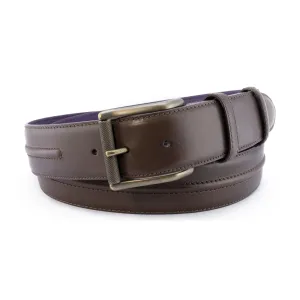 Dark choc burnished ridge detail belt with roller buckle