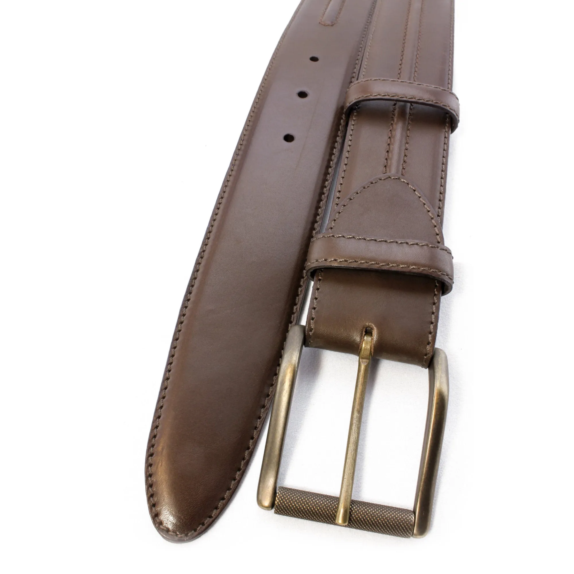 Dark choc burnished ridge detail belt with roller buckle