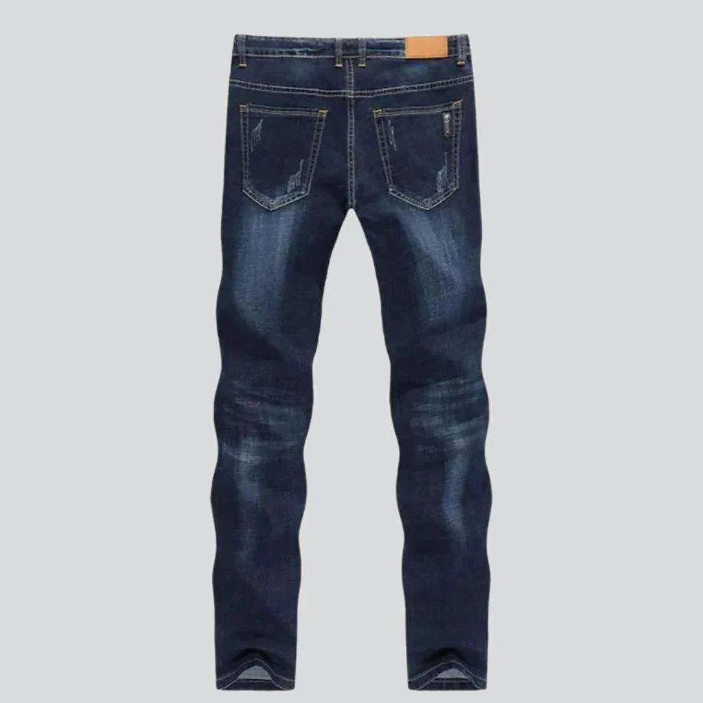 Dark wash sanded men's jeans