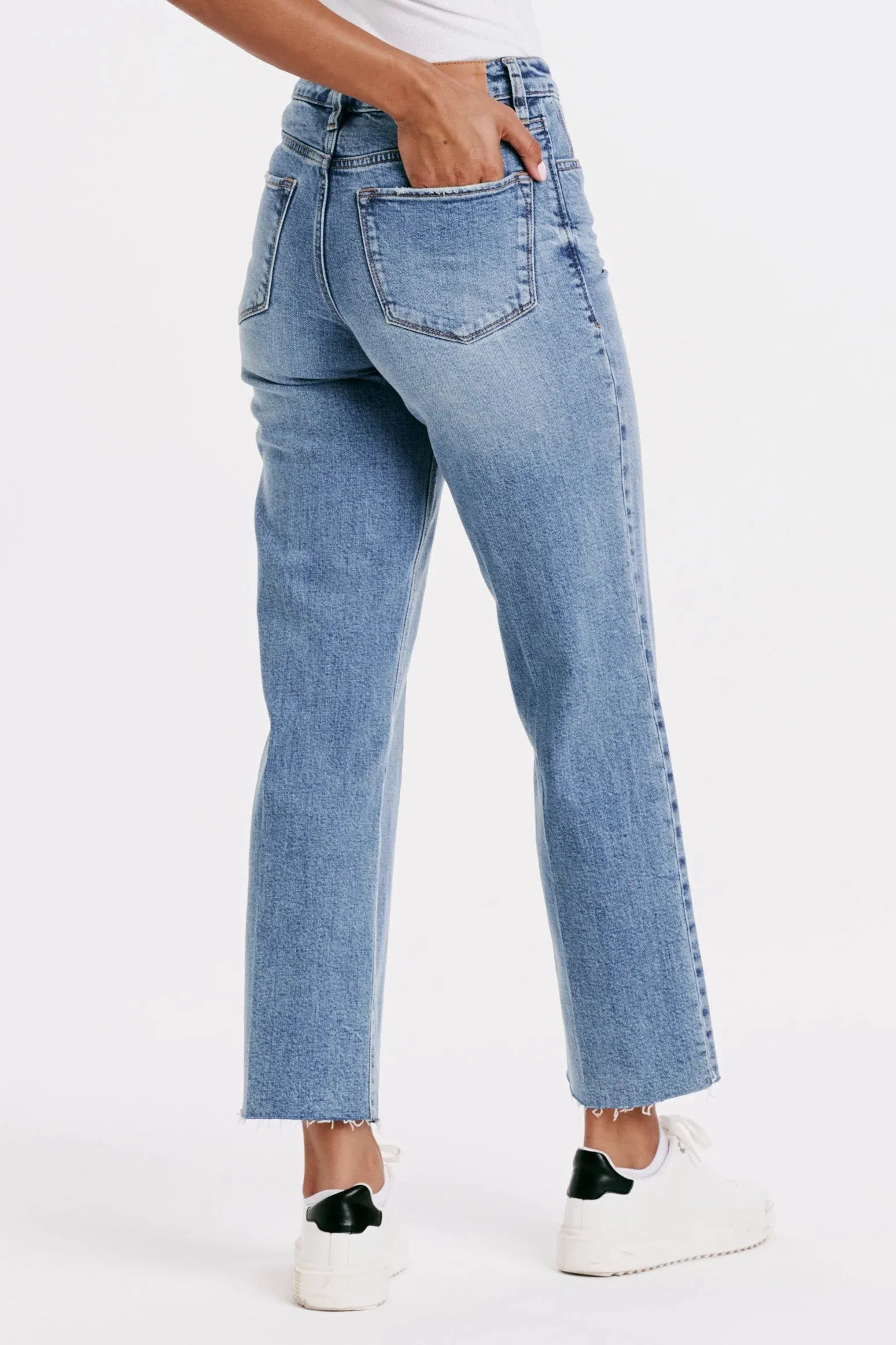 Dear John Holly Super High Rise Raw Hem Straight Jean in Crescent