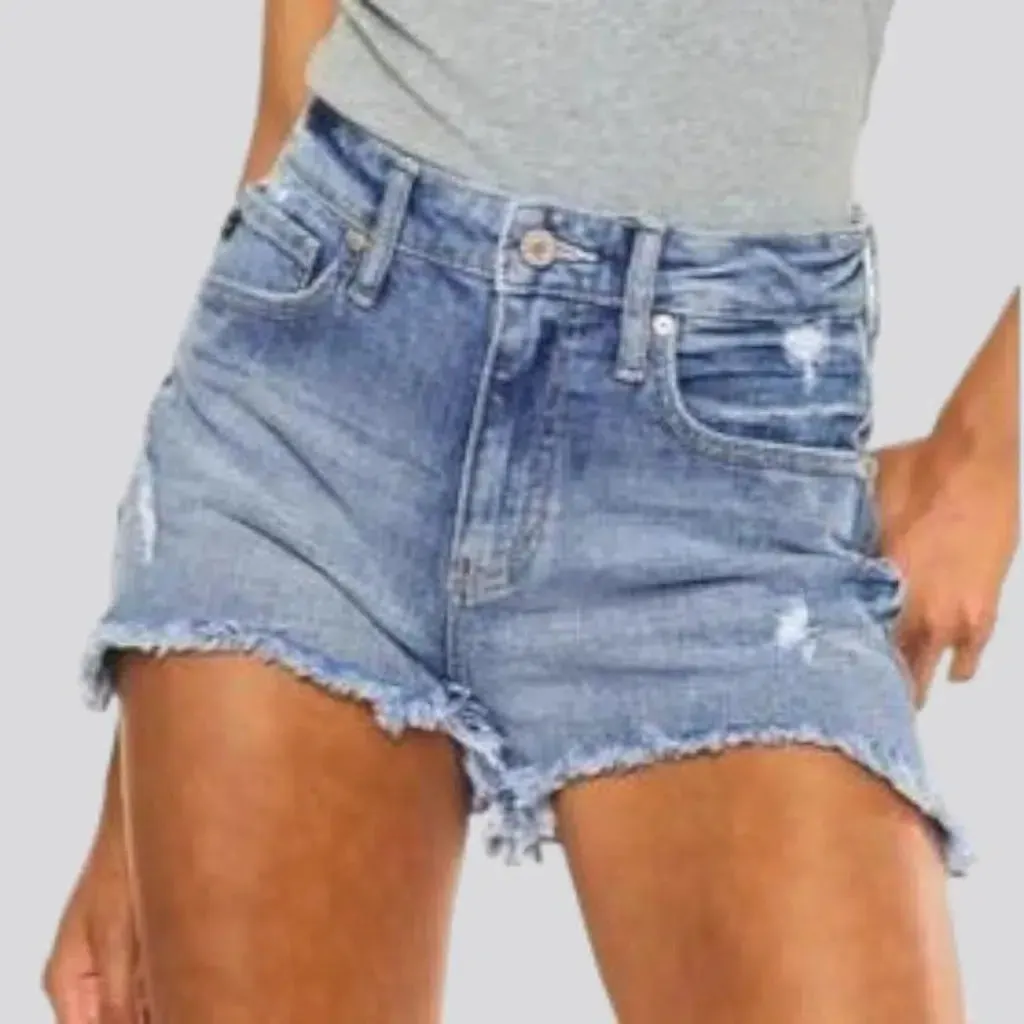 Distressed light-wash jeans shorts