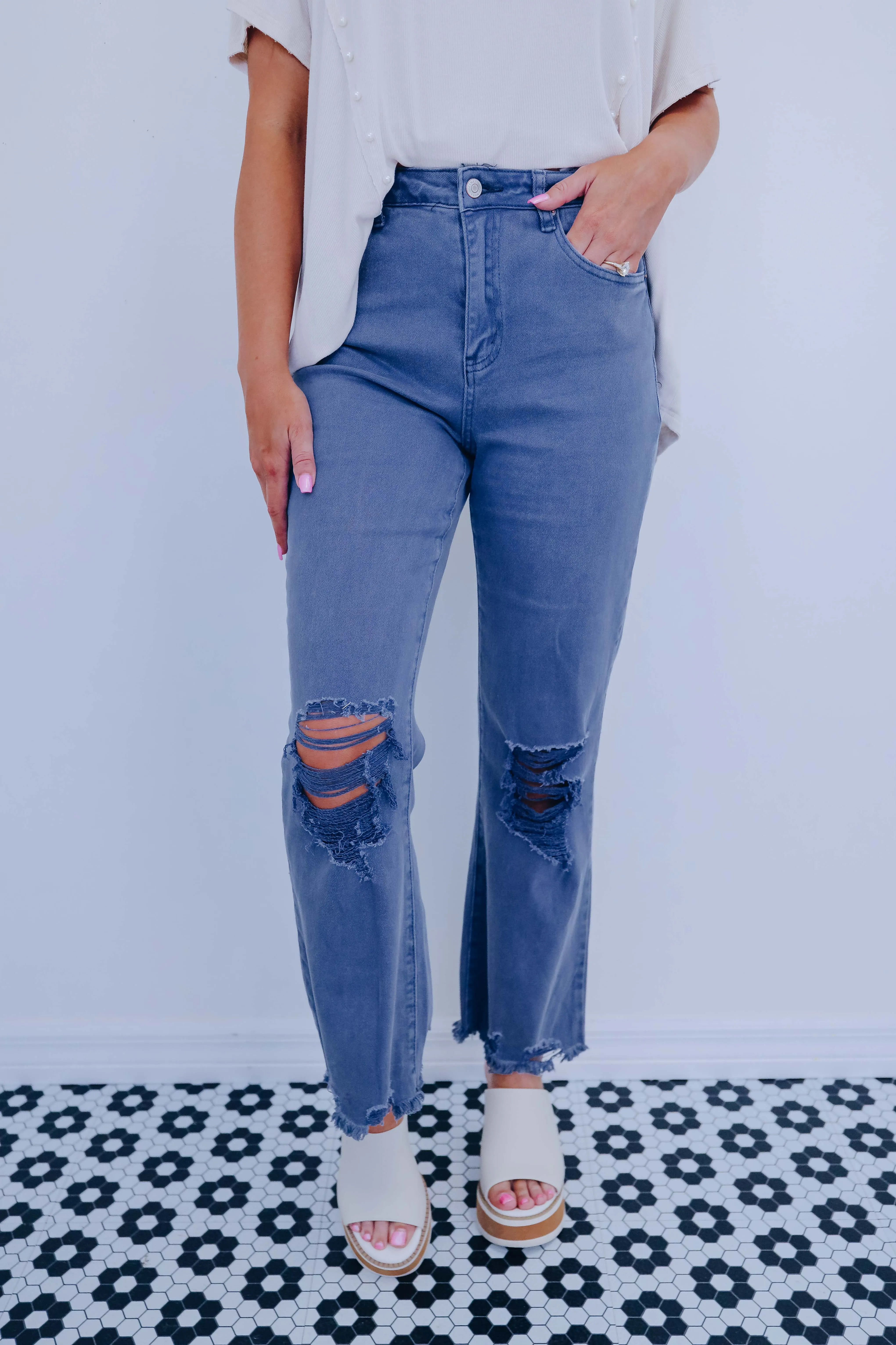 Drayke Distressed Frayed Hem Jeans - 9 Colors