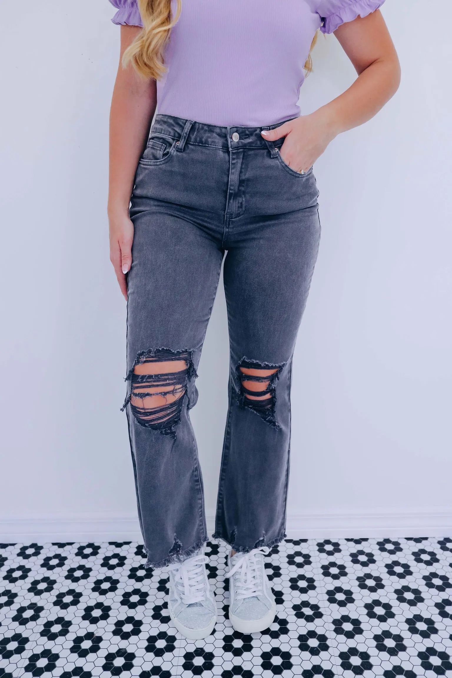 Drayke Distressed Frayed Hem Jeans - 9 Colors