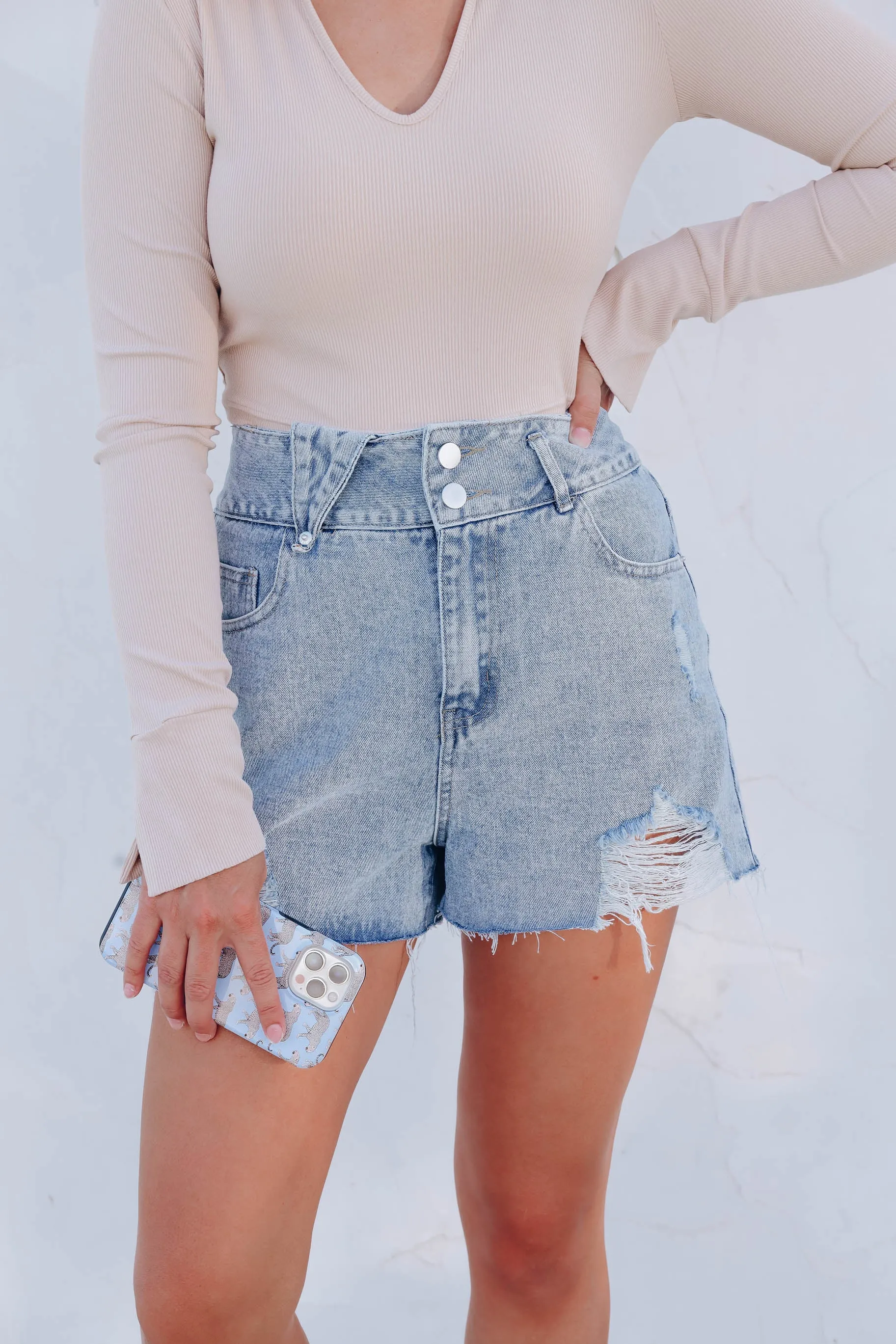 Duffy Distressed Hem Denim Shorts