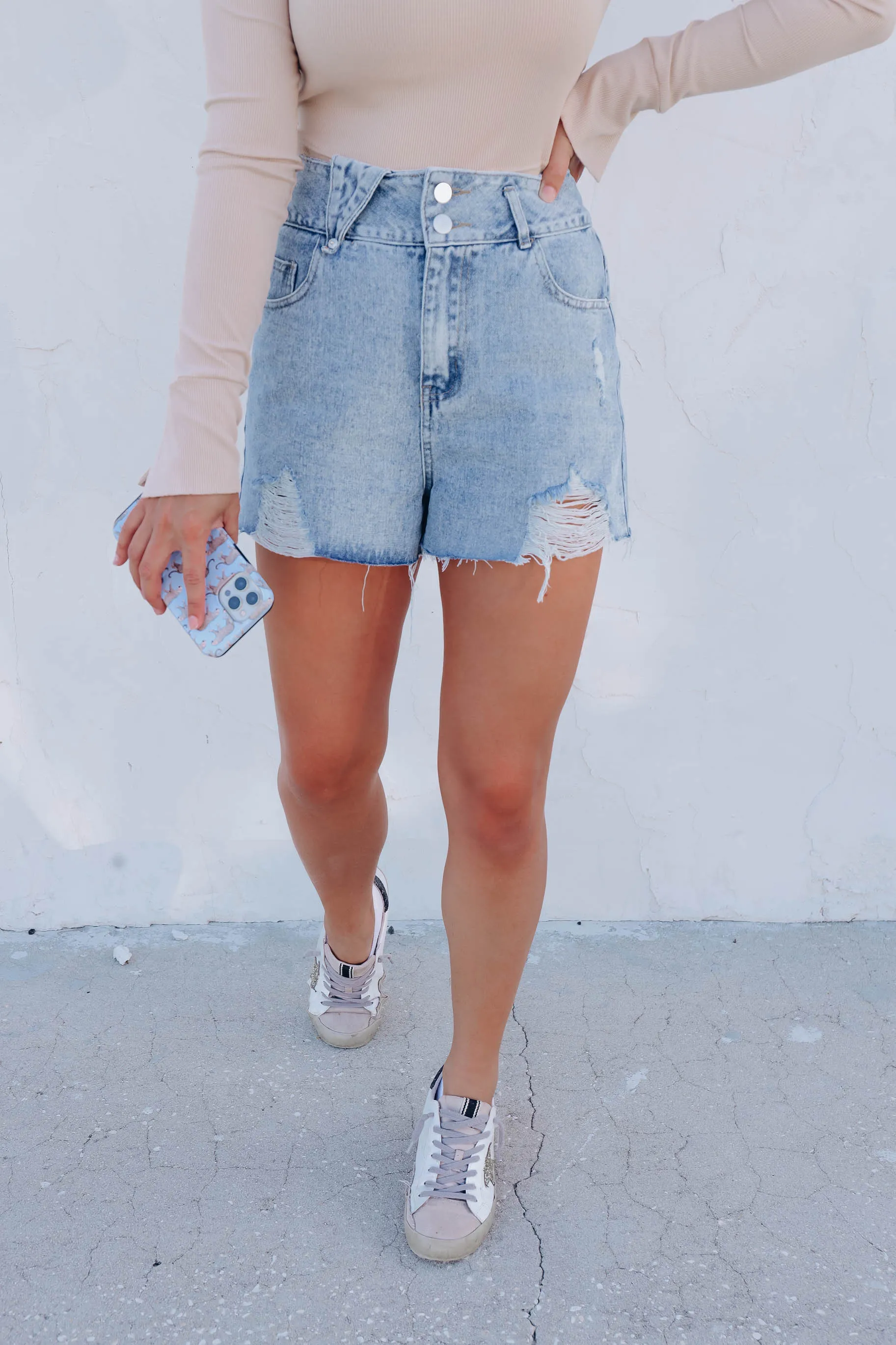 Duffy Distressed Hem Denim Shorts