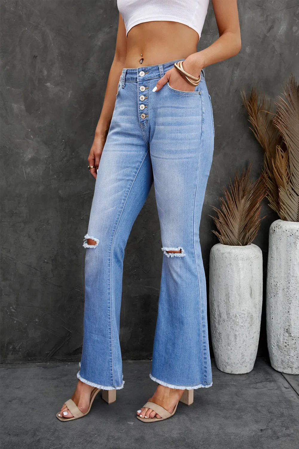 Flare Bell Bottoms Jeans for Women High Rise Distressed Denim Jeans