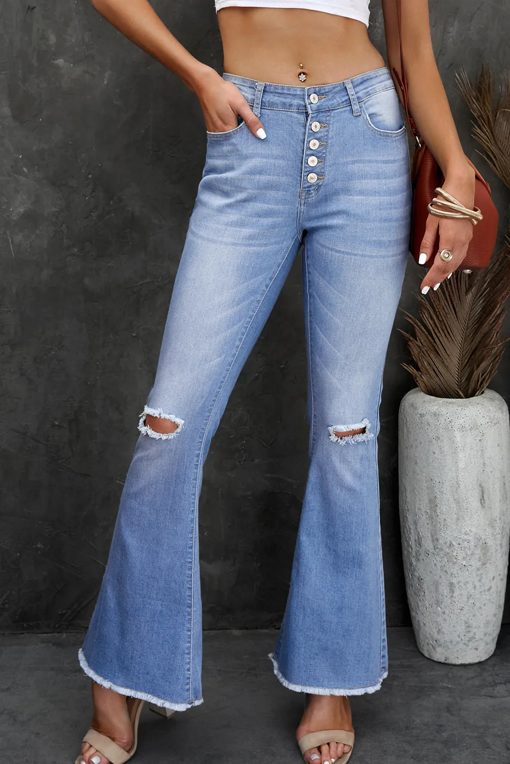 Flare Bell Bottoms Jeans for Women High Rise Distressed Denim Jeans