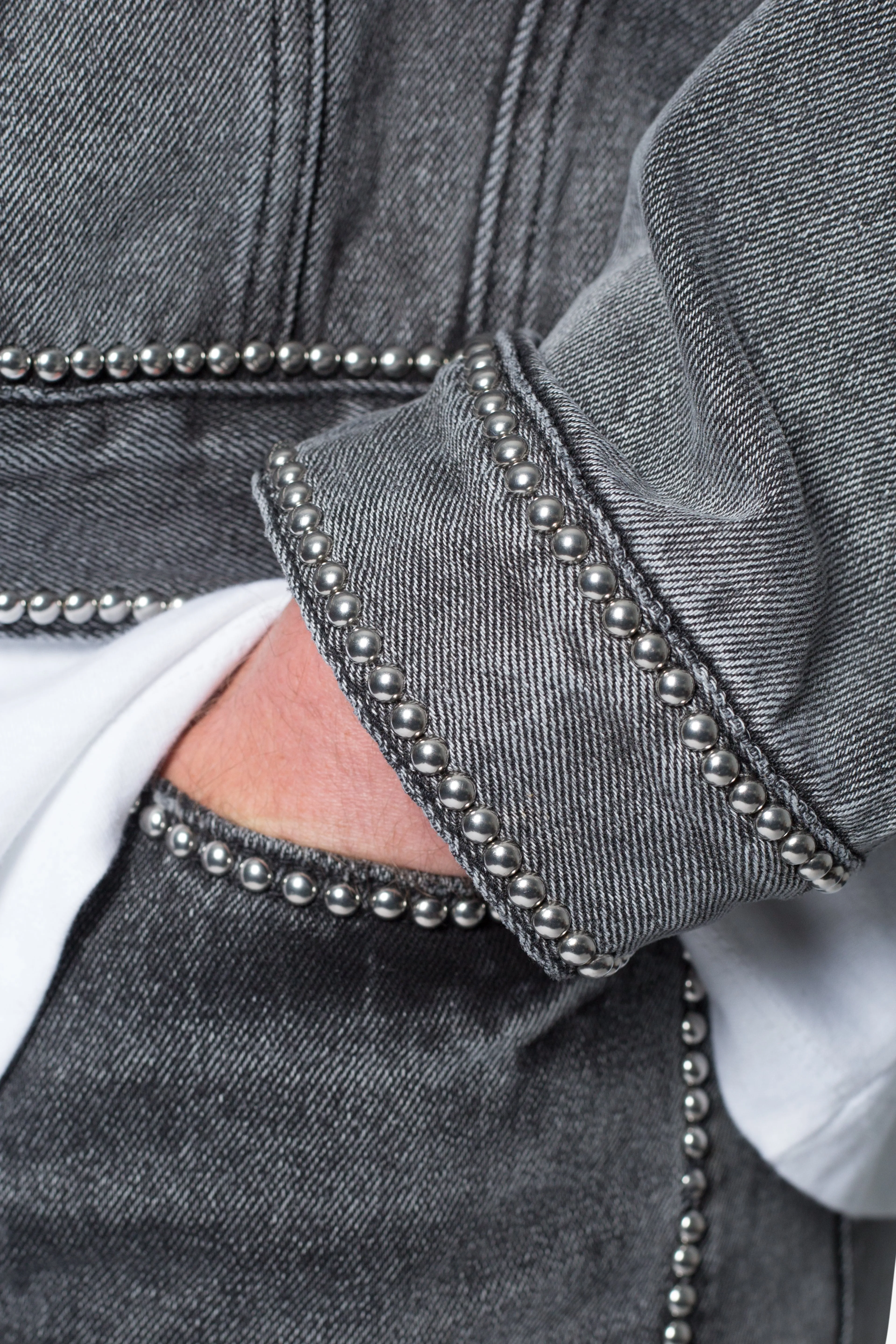 Flat Studded Trucker Jacket - Black