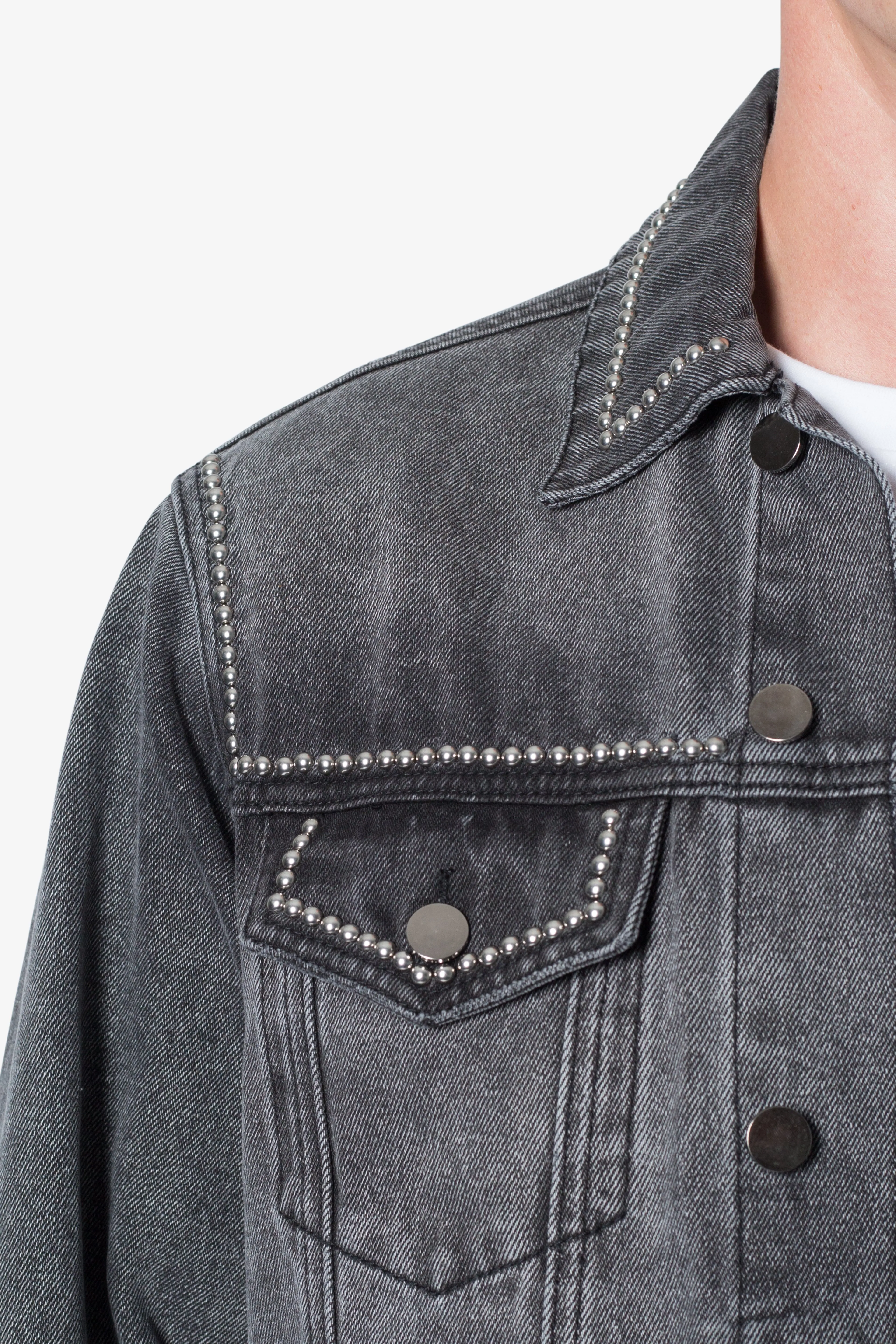 Flat Studded Trucker Jacket - Black