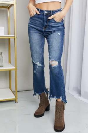 Frayed Hem Distressed Cropped Jeans