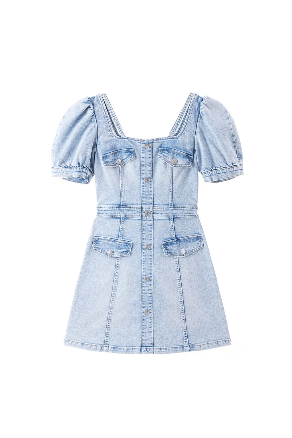 French Style-Square Neck Denim Dress