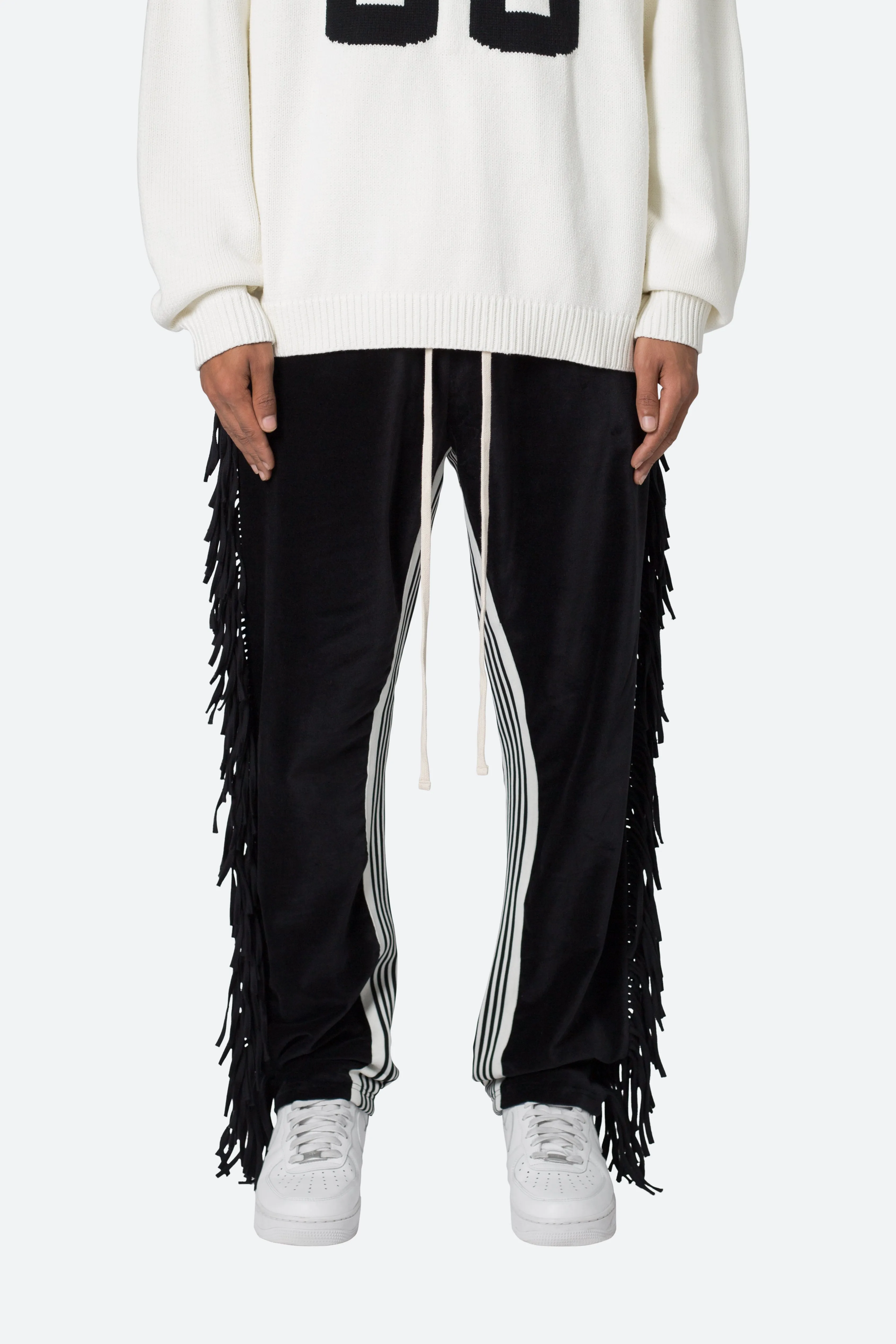 Fringe Velour Sweatpants - Black