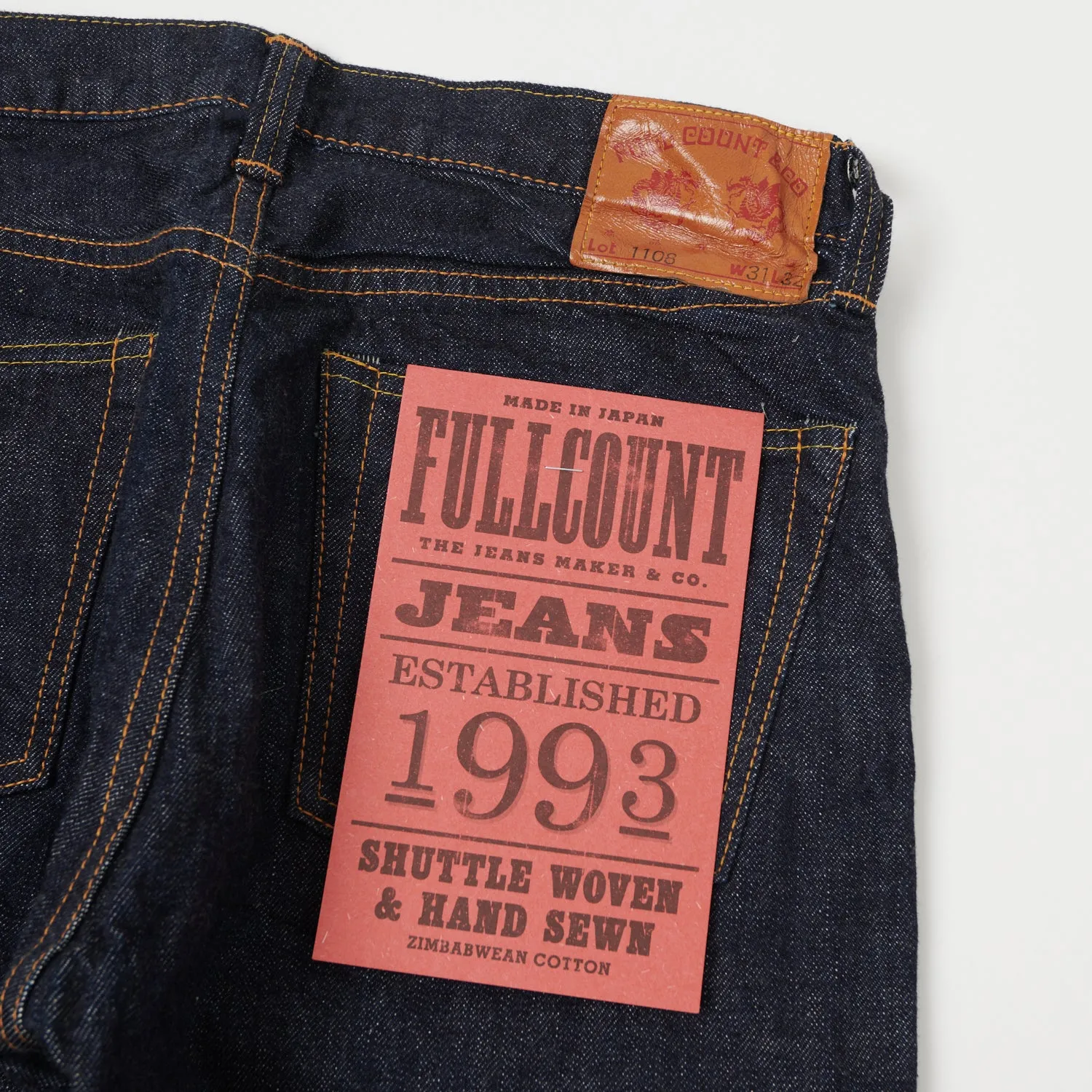 Full Count 1108W 13.7oz 'Plain Pocket' Regular Straight Jean - One Wash