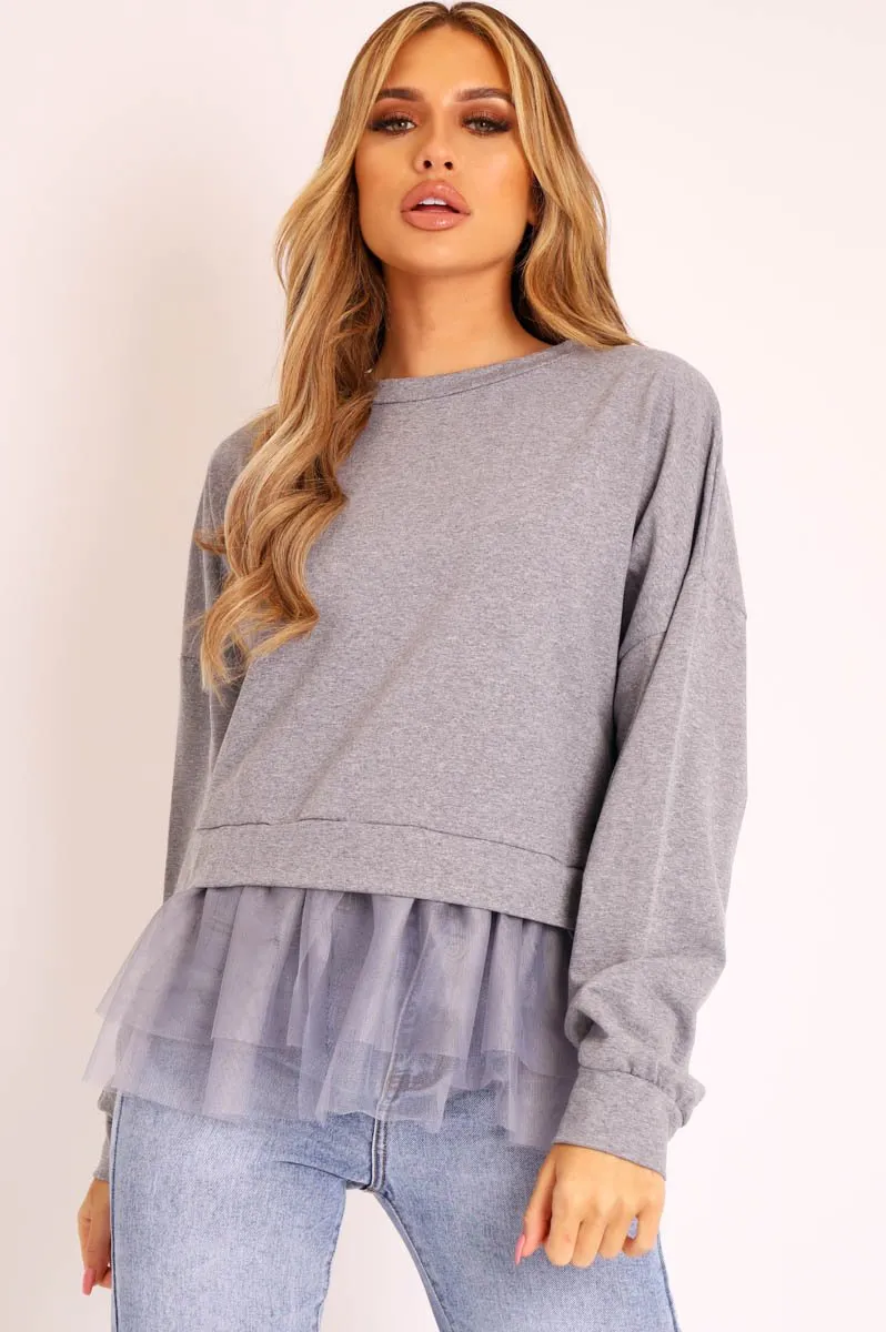 Grey Organza Insert Sweater - Nancy