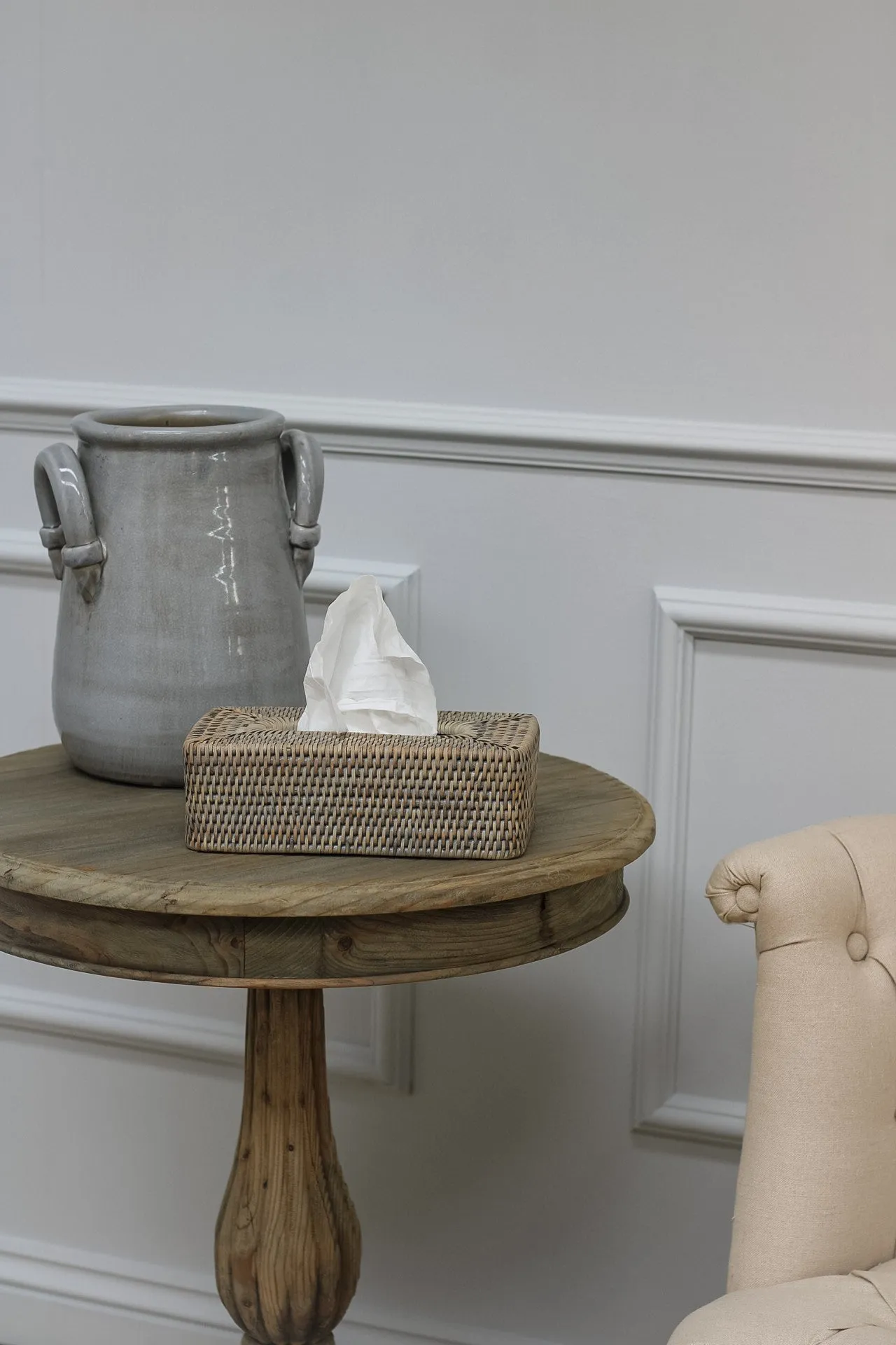 Grey Washed Rattan Tissue Box Cover