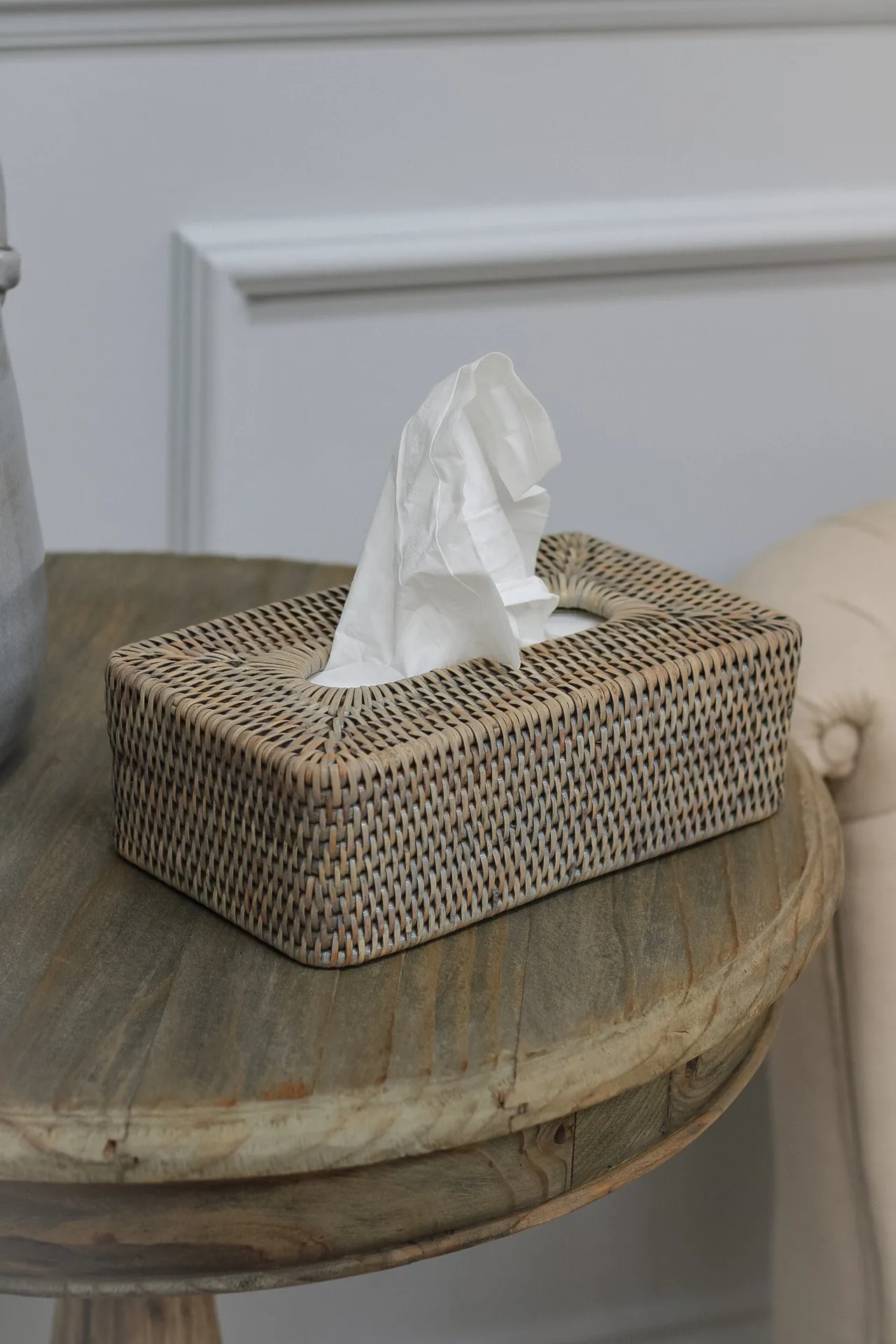 Grey Washed Rattan Tissue Box Cover